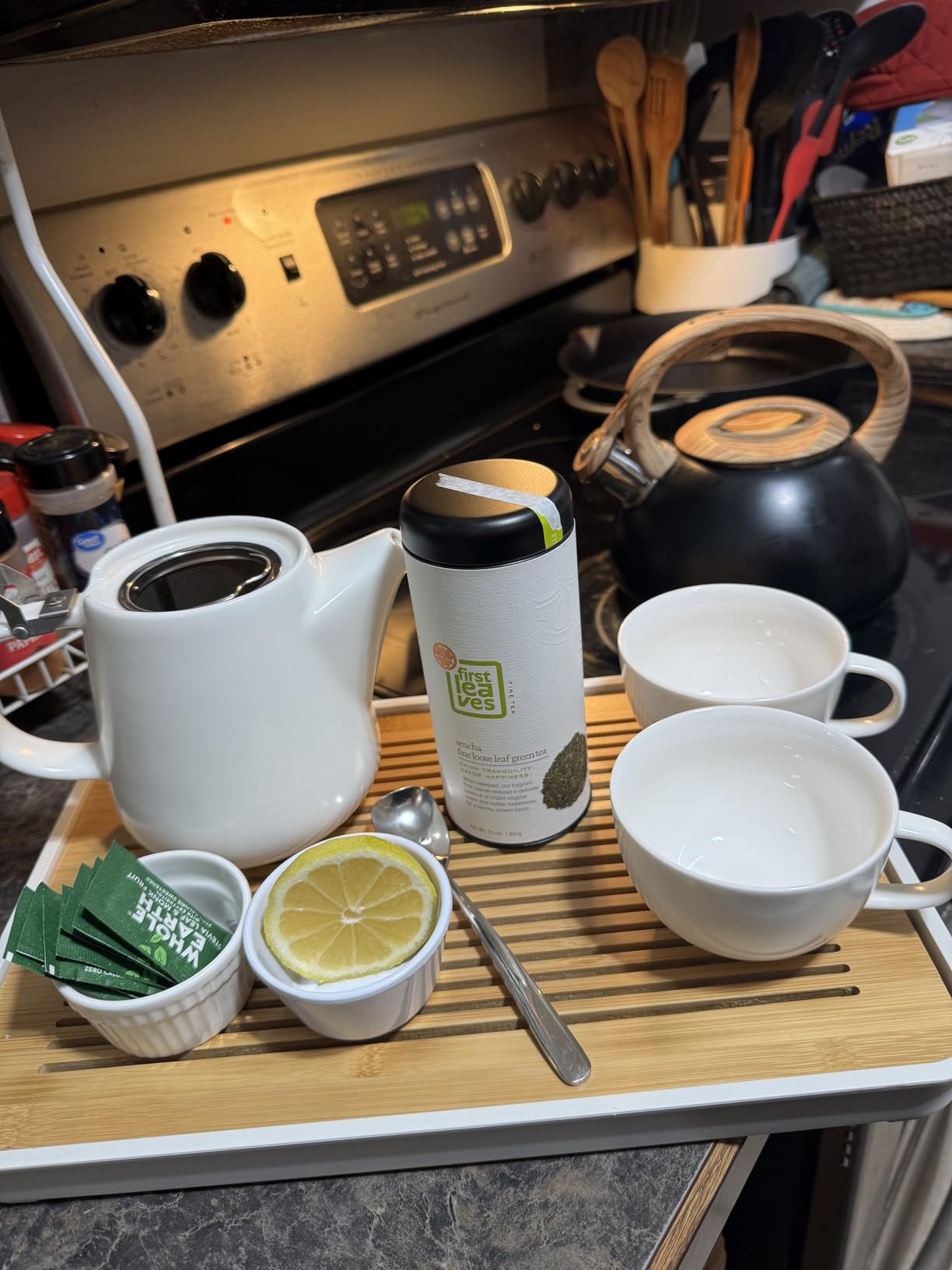 14 Inch Bamboo Chinese Gongfu Tea Tray Table Box with Water Storage for Kungfu Tea Set (Style 5 White) customer photo 1