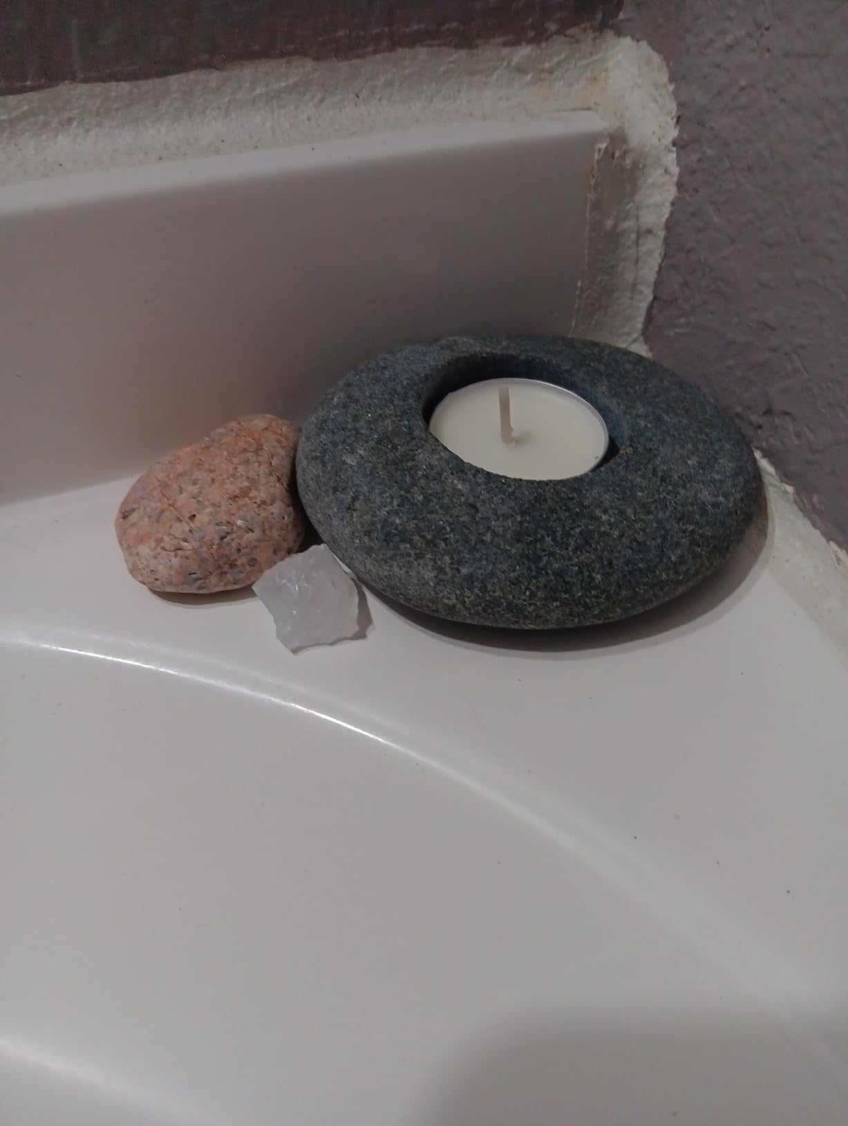 Handmade Pebble Tea Light Candle Holder Handcrafted Tealight Holder for Zen Garden, Altar, Mantle, Desk, Table, Shelf customer photo 1