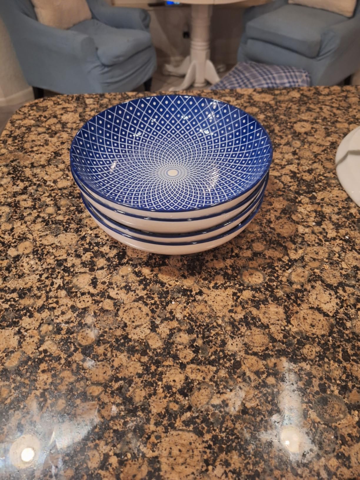 Selamica Porcelain Salad Pasta Bowls, Serving bowls, Microwave & Dishwasher Safe, Sturdy & Stackable - 26 Ounce, Set of 6, Vintage Blue customer photo 1