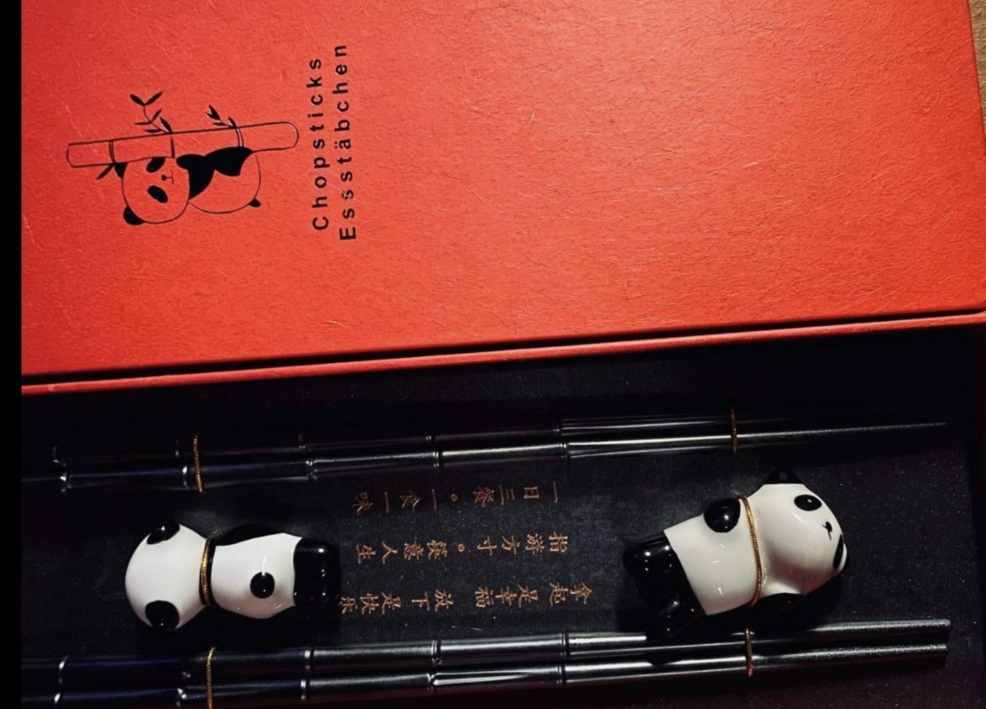 HauSun 2 Pairs Chopsticks and Chopstick Rest Gift Set- Dishwasher Safe Reusable Fiber Glass Chopsticks + Porcelain Cute Panda Chopstick Holder, Non-slip Chinese Japanese Style, Black customer photo 2