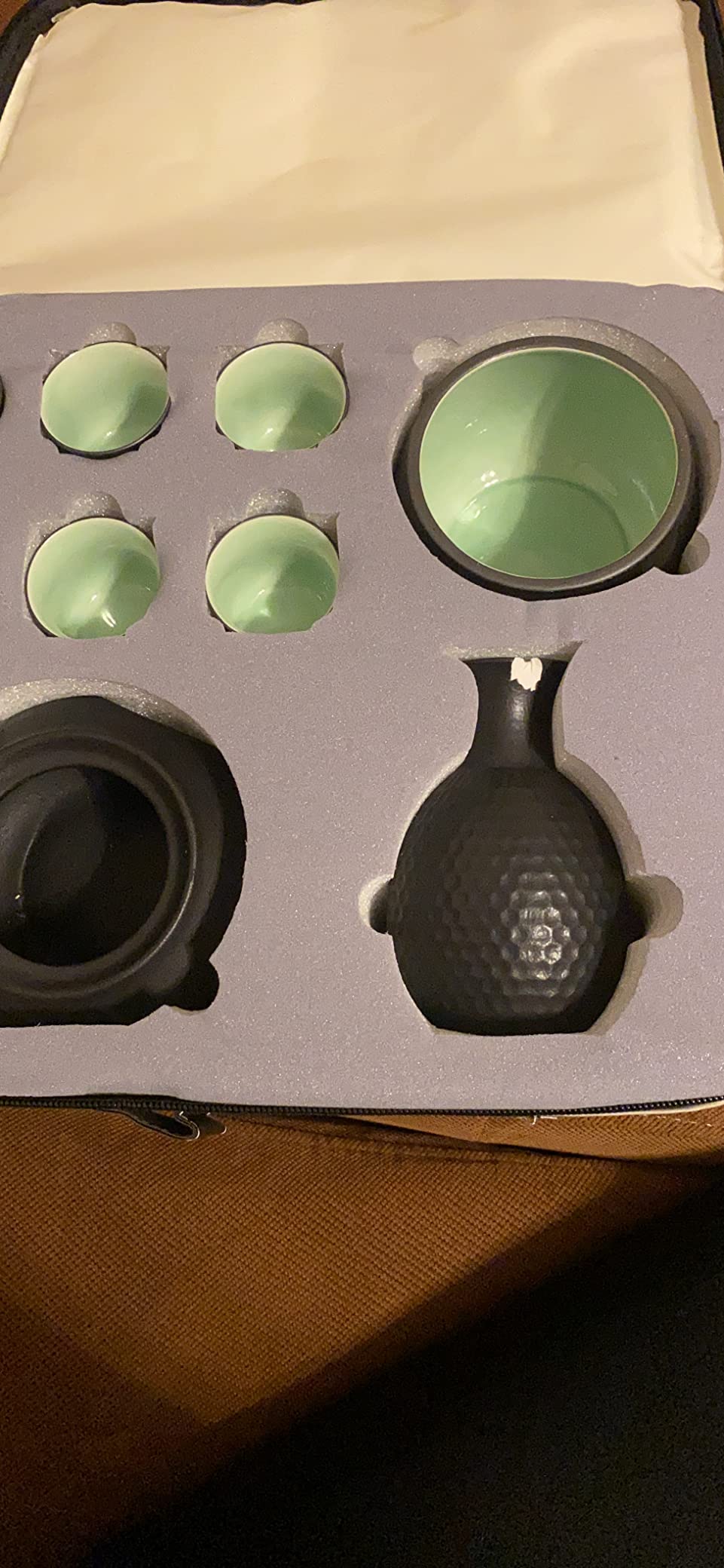 Ceramic Sake Set Cups with Warmer Keep Sake Storage Box, Traditional Porcelain Pottery Hot Saki Drink, 9pcs include 1 Stove 1 Warming Bowl 1 200ml Sake Bottle 6 Cup customer photo 2