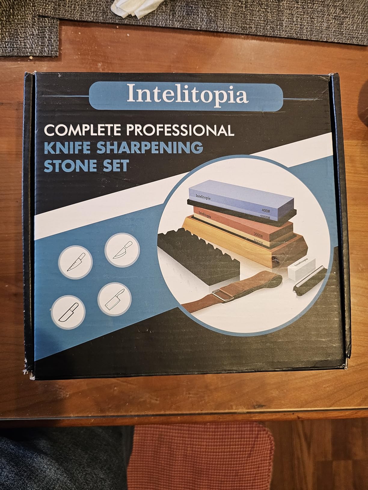 Intelitopia Complete Knife Sharpening Stone Set - Dual Grit Whetstone 400/1000 3000/8000 Knife Sharpener with Leather Strop, Flattening Stone, Bamboo Base, 3 Non-slip Rubber Bases & Angle Guide customer photo 2