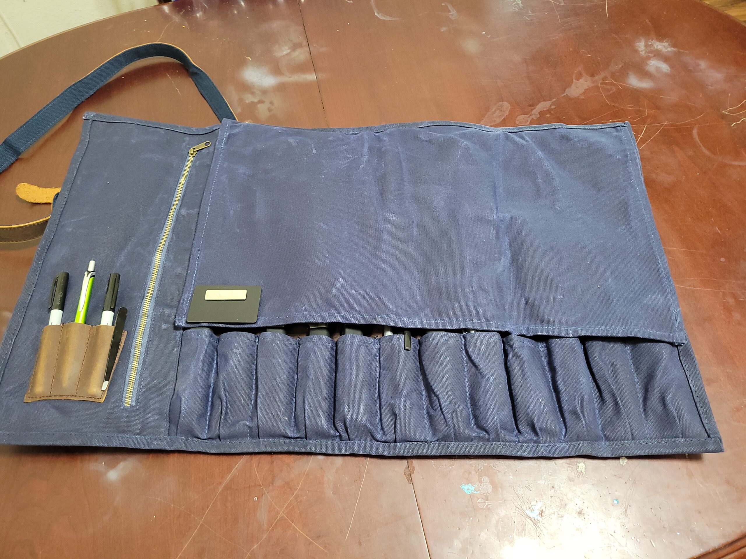 Asaya Waxed Canvas Knife Roll Bag - 15-Slot Chef Knife Bag with Leather Straps, Large Zippered Pocket and Card Holder - Carrying Case for Chefs and Culinary Students - Knives Not Included (Green) customer photo 1