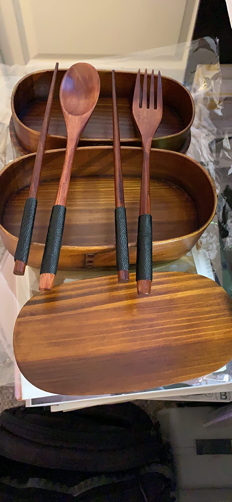 DODY Wooden Lunch boxes, Japanese Traditional Natural Square Wooden Lunch Containers Women's Men's Adult Kids Wood Bento Box with Spoon Fork kit and Storage bag customer photo 2