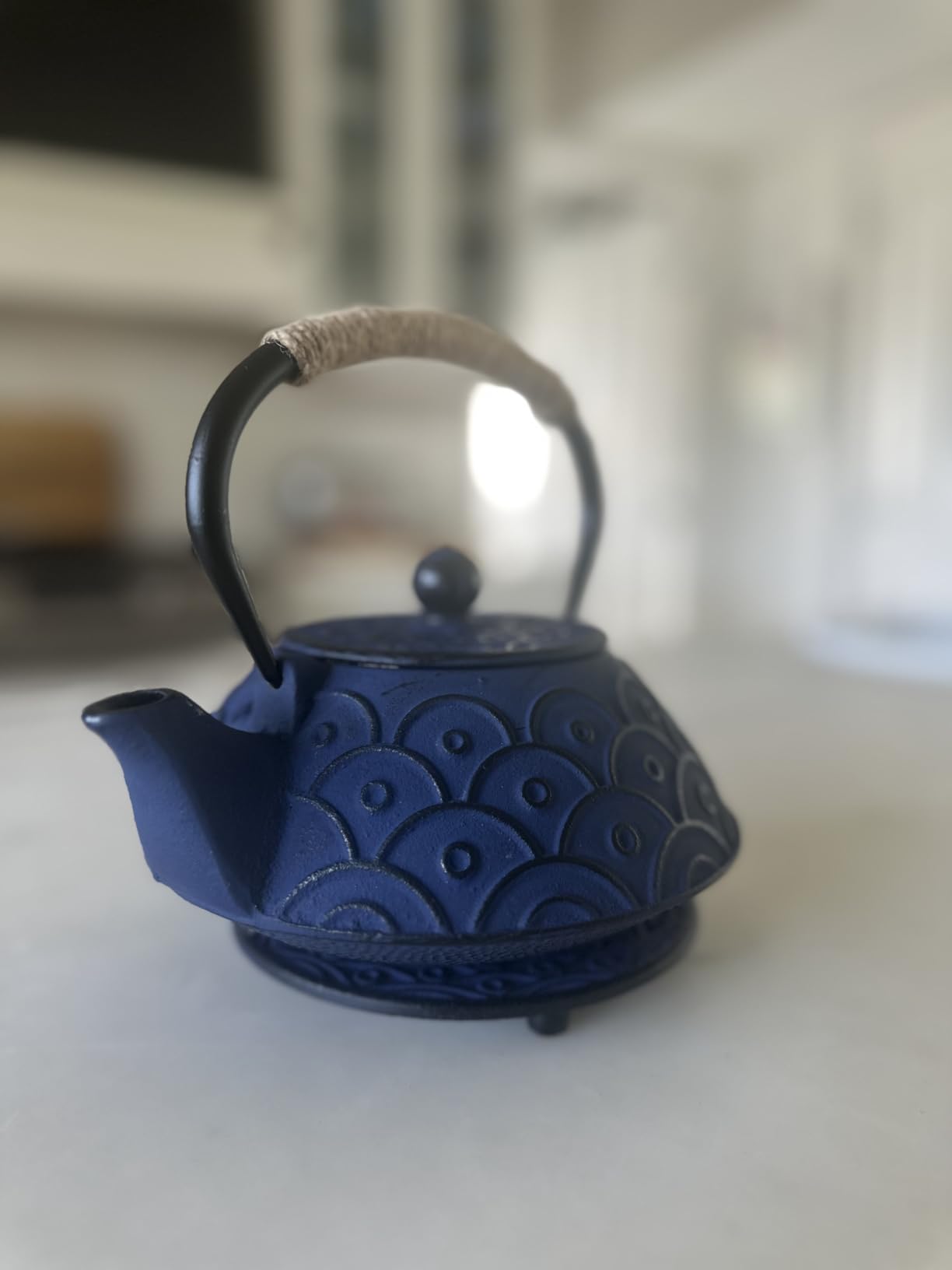 Cast Iron Teapot with Tea Cups Trivet Japanese Style Tetsubin Tea Kettle with Infuser Iron Tea Set Gift for Adult Father Mother Family (Black,Magpie on the Plum Design) customer photo 1