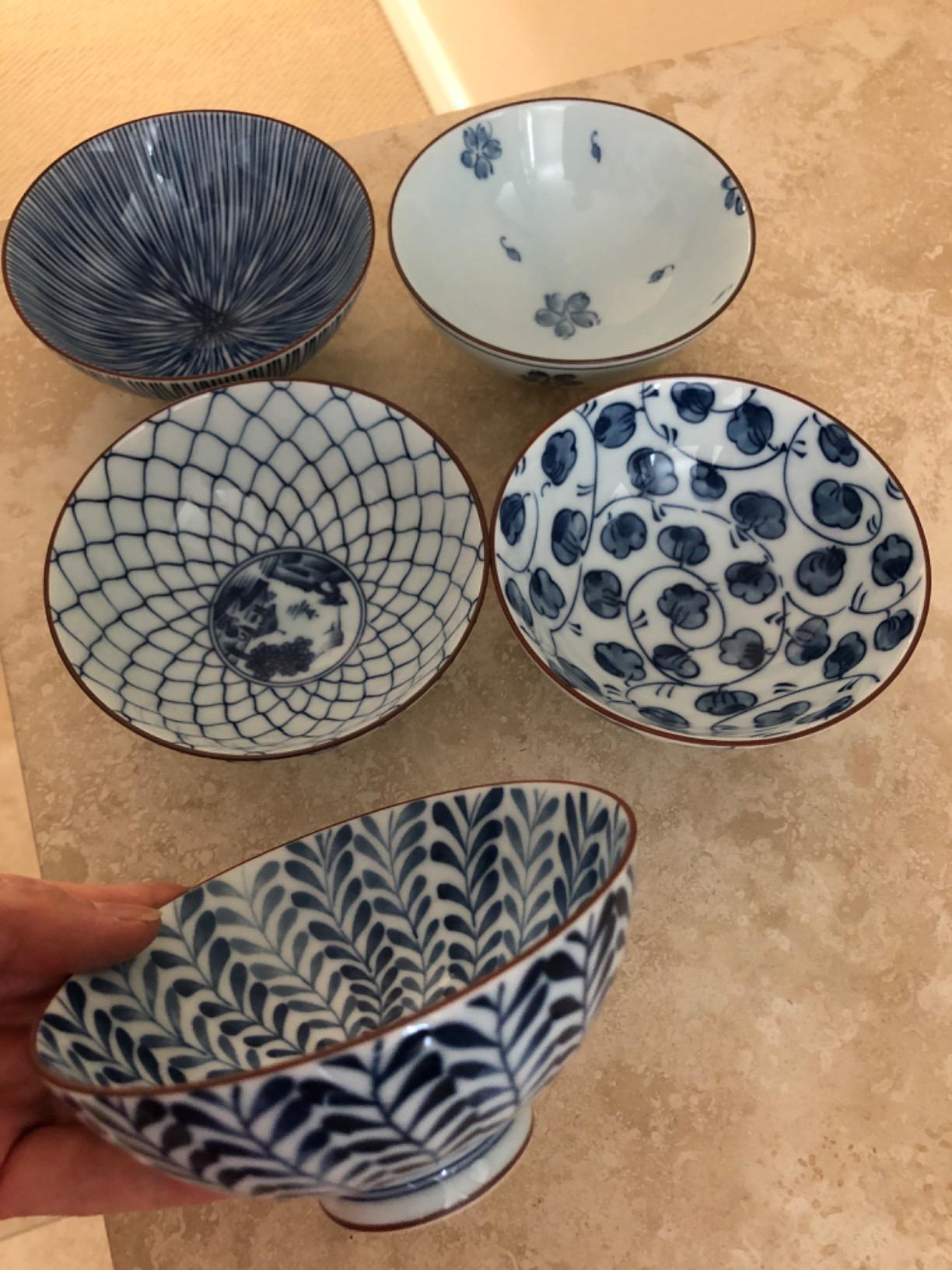 Mino Ware Japanese Pottery Set - Traditional Rice Bowls - Blue and White Asian Bowls - Hand Painted - Premium Ceramic - 5 Piece Soup Bowl Set customer photo 2