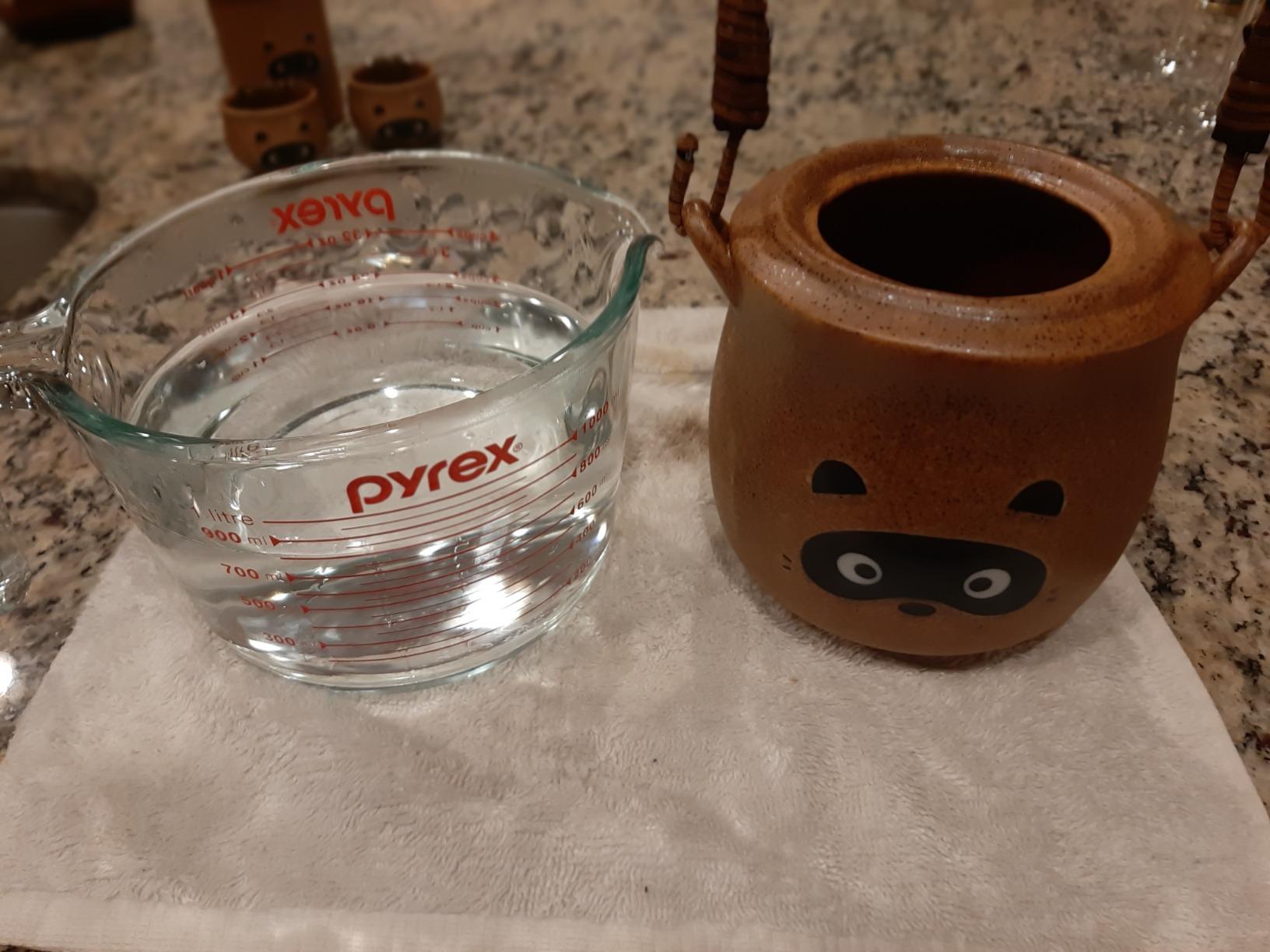 Traditional Japanese Pottery Sake Set - Exquisite Mino Ware Ceramic 4-Piece Tanuki Raccoon Set With Warmer, Bottle and Cups customer photo 2