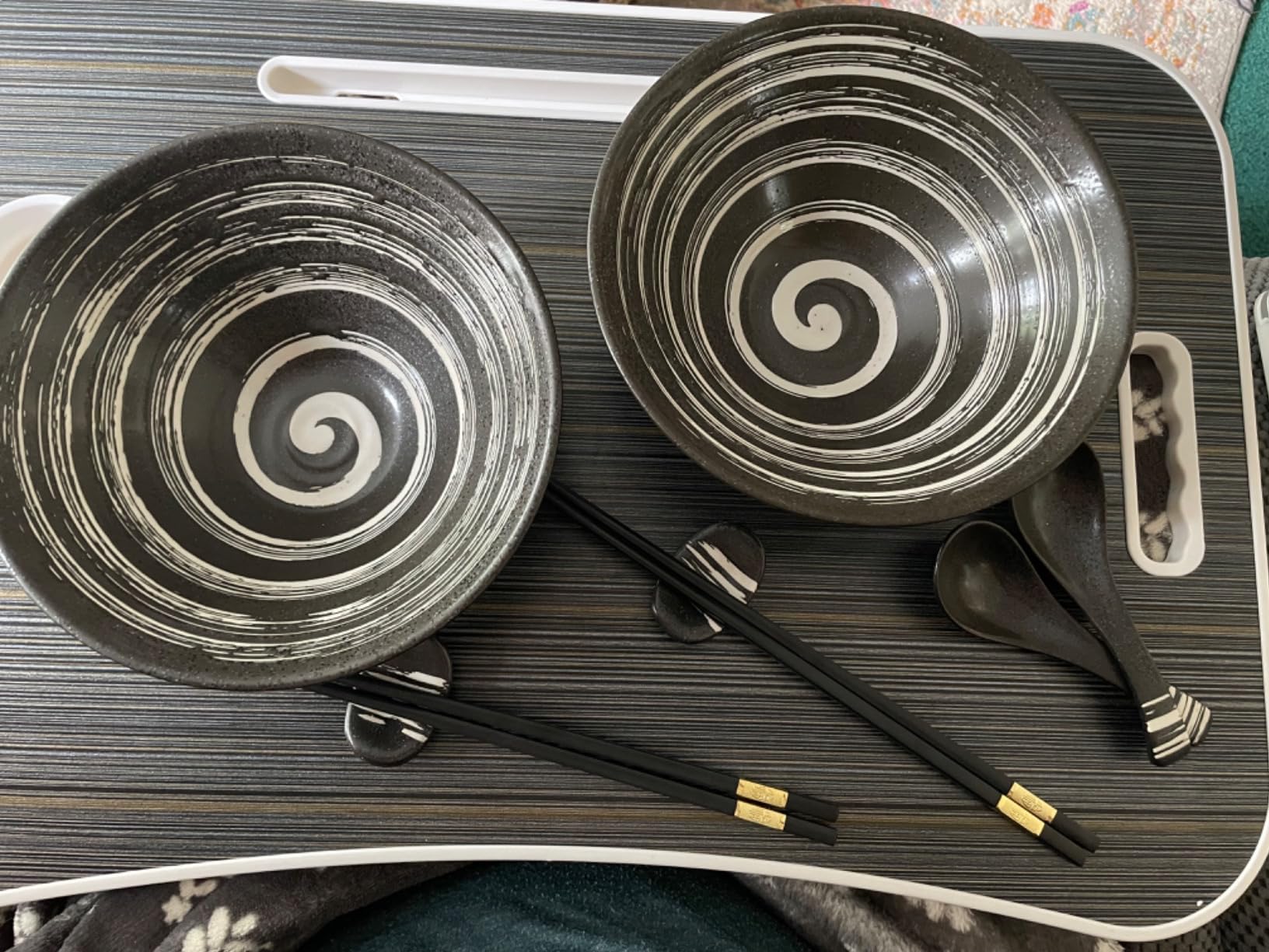 Japanese Ramen Bowl Set made of ceramic (8 pcs) with chopsticks, ceramic spoons, large 8 inches diameter, 32 oz (1 quart) | Pho Bowls Noodle Soup Bowl Asian Rice Bowl Chinese Bowl Thai customer photo 2