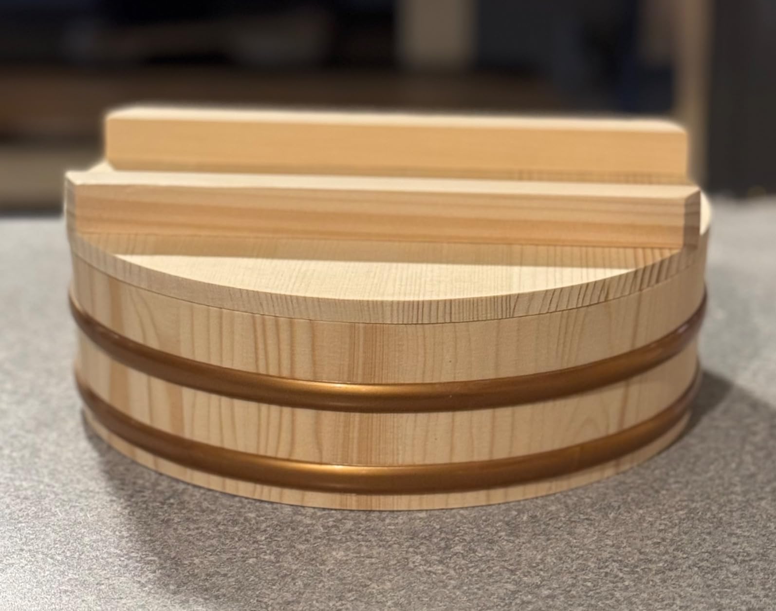 Kichgather Wooden Sushi Rice Bowl with Lid Hangiri Sushi Oke Sushi Rice Mixing Tub (13