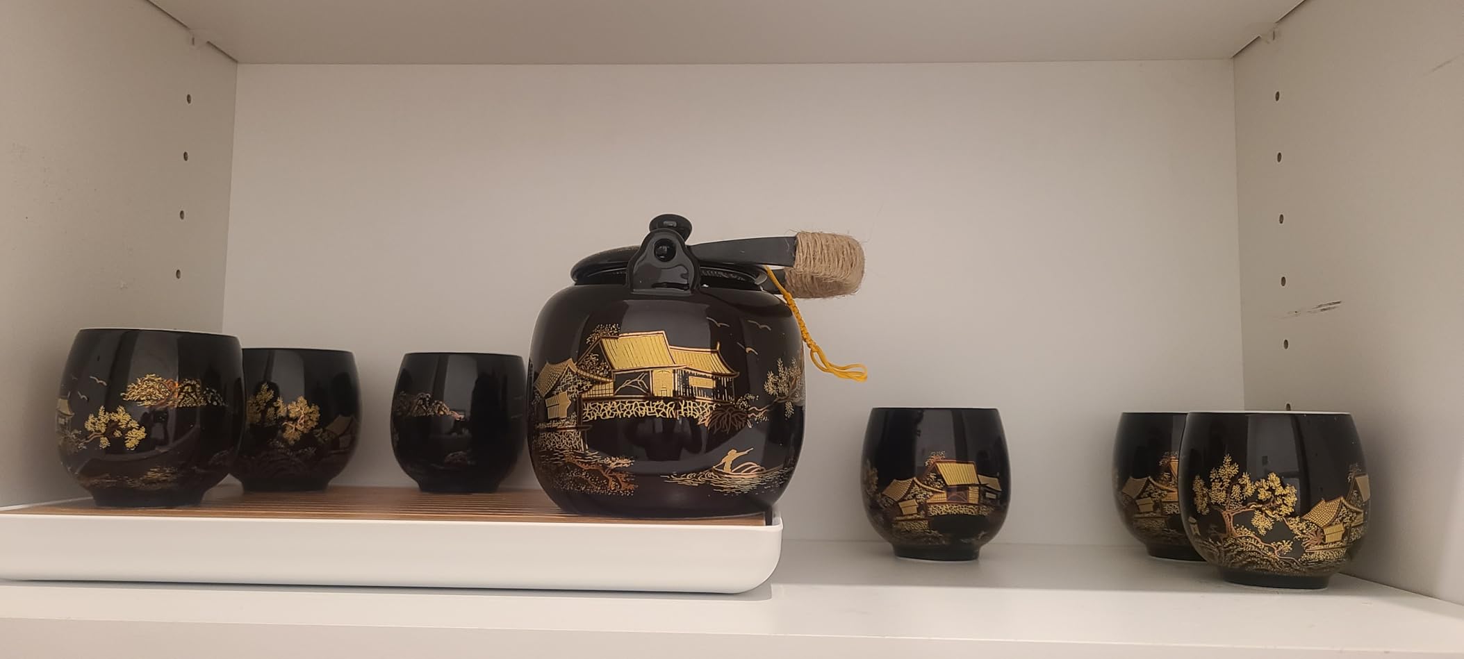 Dujust Japanese Tea Set, Black Porcelain Tea Set with 1 Teapot Set, 6 Tea Cups, 1 Tea Tray, 1 Stainless Infuser customer photo 2