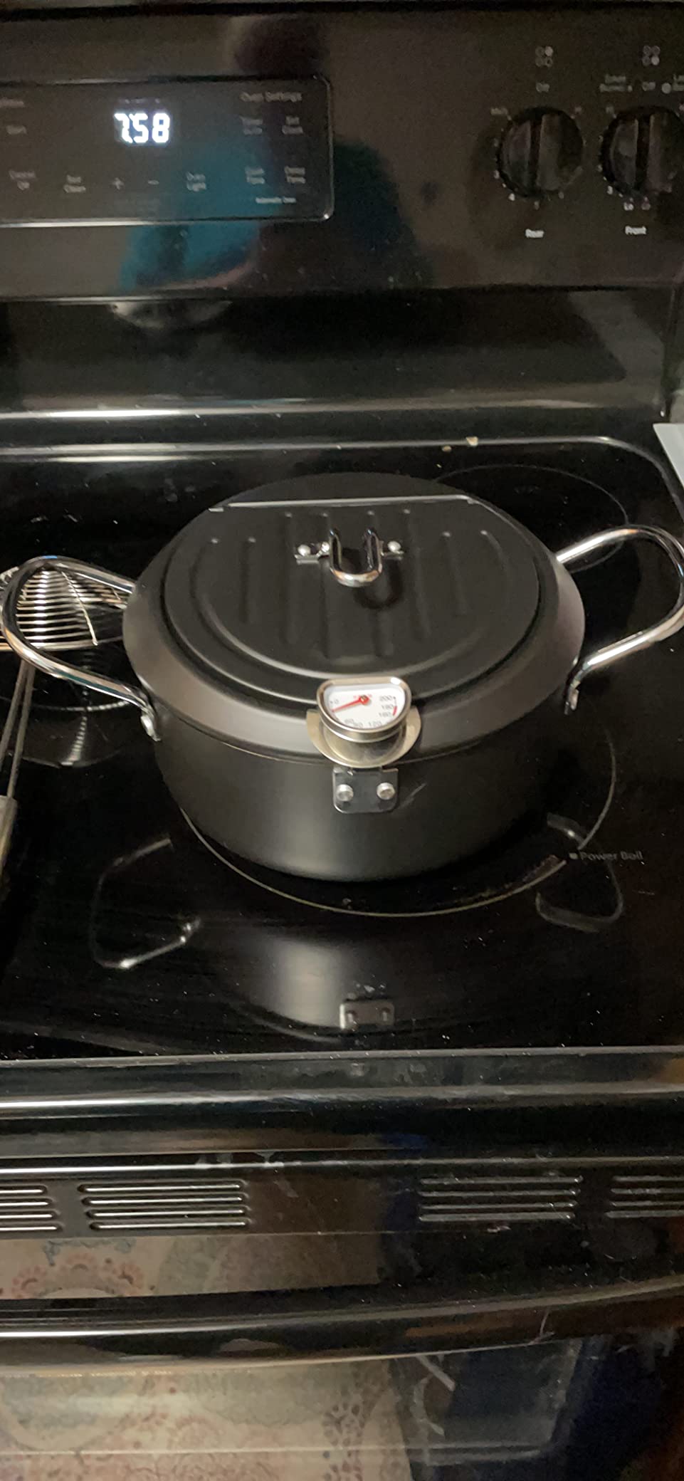 Japanese Deep Fryer Pot with Fahrenheit Thermometer 3.5L- Nonstick Coating Fryer, Fried Tempura/Chicken/Fish/Shrimp/Meat Ball, Black 10inch customer photo 1