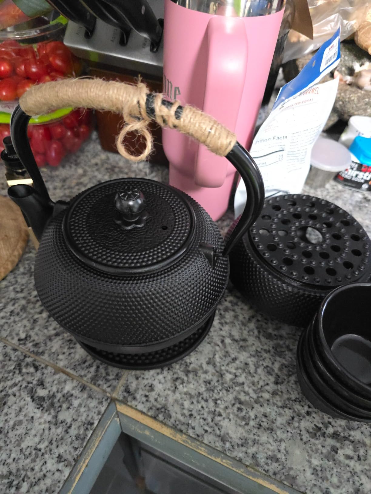 Juvale Tea Kettle Stovetop Japanese Cast Iron Tetsubin - 40 oz, Black - Cast Iron Tea Set & Teapot with Loose Leaf Infuser, Warmer & 4 Cups, Trivet customer photo 2