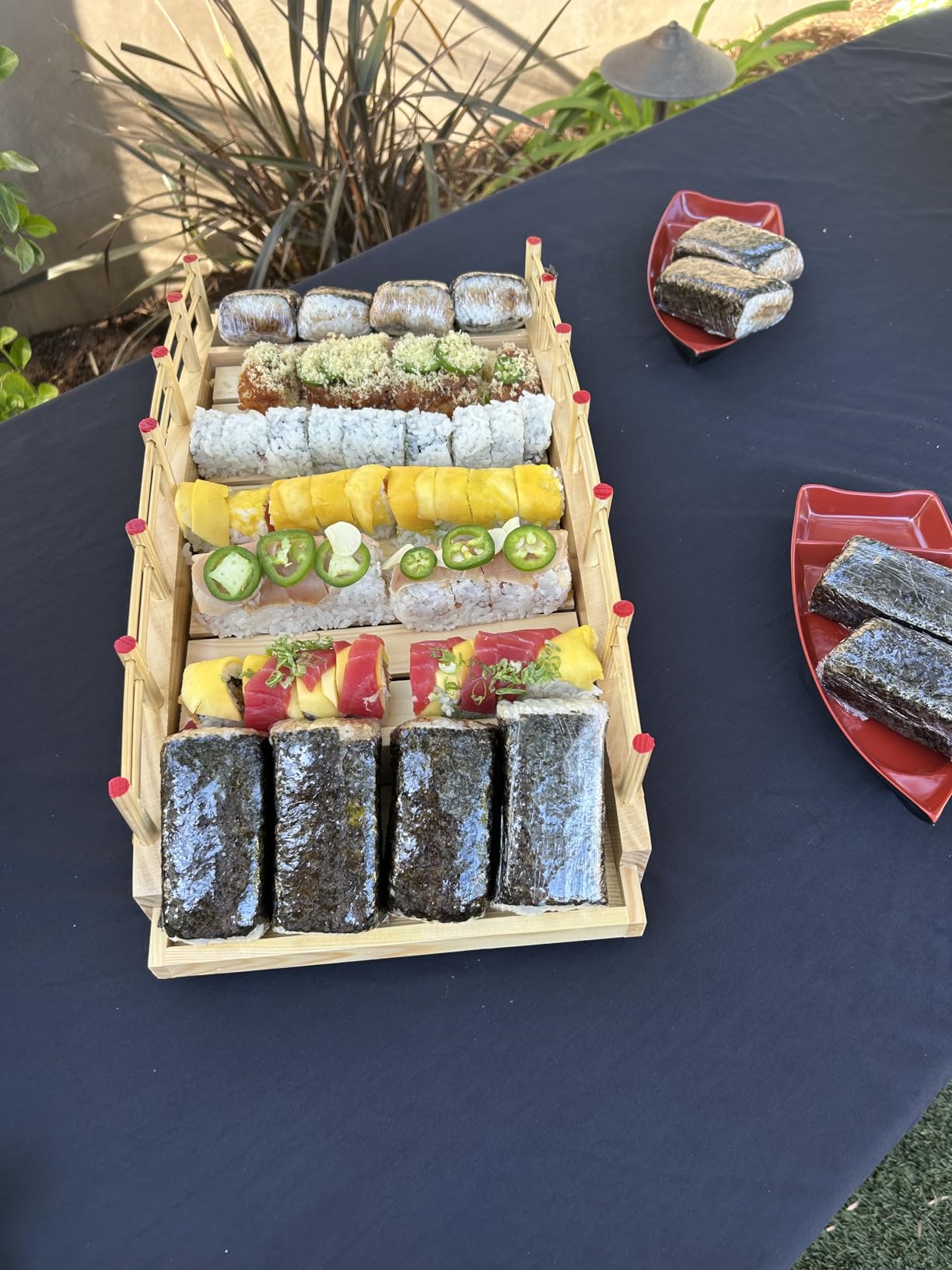 Wooden Arch Bridge Sushi Boat Serving Tray, Sushi Bridge Serving Plate Food Platter for Restaurant or Home (38 x 19 x 13cm / 14.9 x 7.4 x 5.1inch) customer photo 2