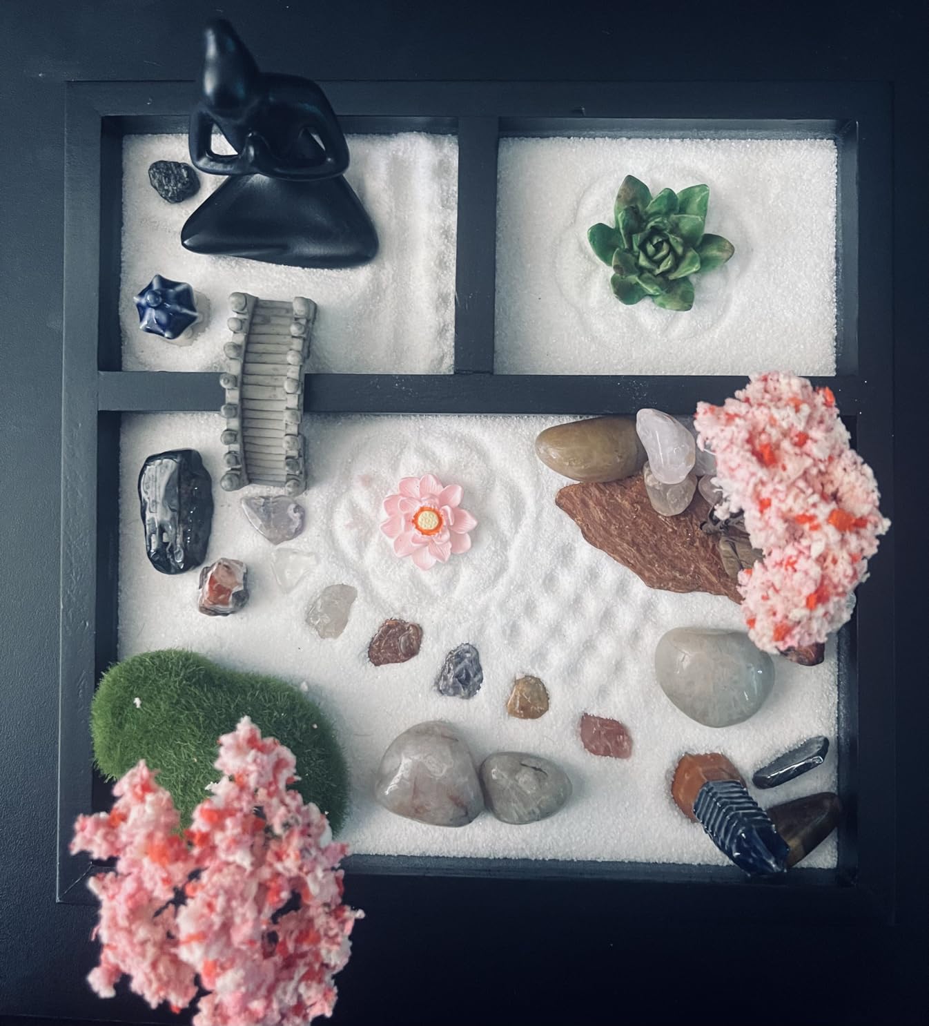 BangBangDa Desktop Meditation Yoga Zen Garden Kit Japanese Tabletop Rock Sand Chakra Shrine Altar Japanese Zen Decor Home Office Desk Zen Gifts for Women Man Birthday w/Rake Tool Accessories Bonsai customer photo 1
