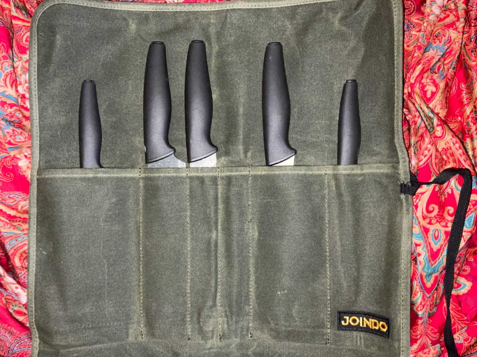 Knife Roll Bag, Chef's Knife Roll Bag, Heavy Duty Chef Knife Roll Bag with 6 Slots, Waxed Canvas Knife Bag Roll, Knife Pouch Holder for Home, Kitchen, Grill (green) customer photo 1