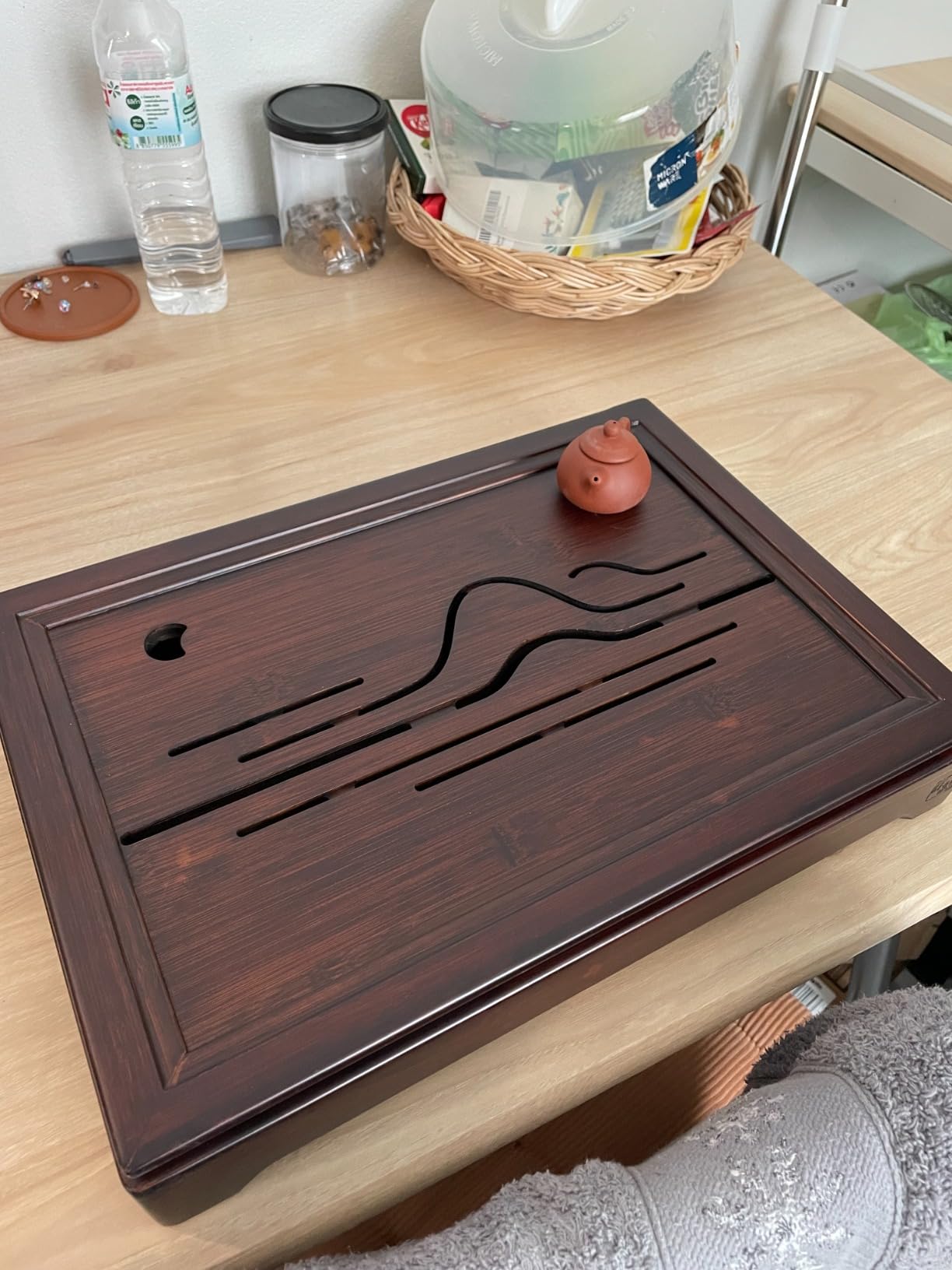 JIKUGO Seven Stars Bamboo Tea Tray 11.8x4.84x1.38in Gongfu Tea Tray Chinese Tea Set Japanese/Chinese Gongfu Tea Table Home Furnishing Serving Water Storage Bamboo Tea Table customer photo 1