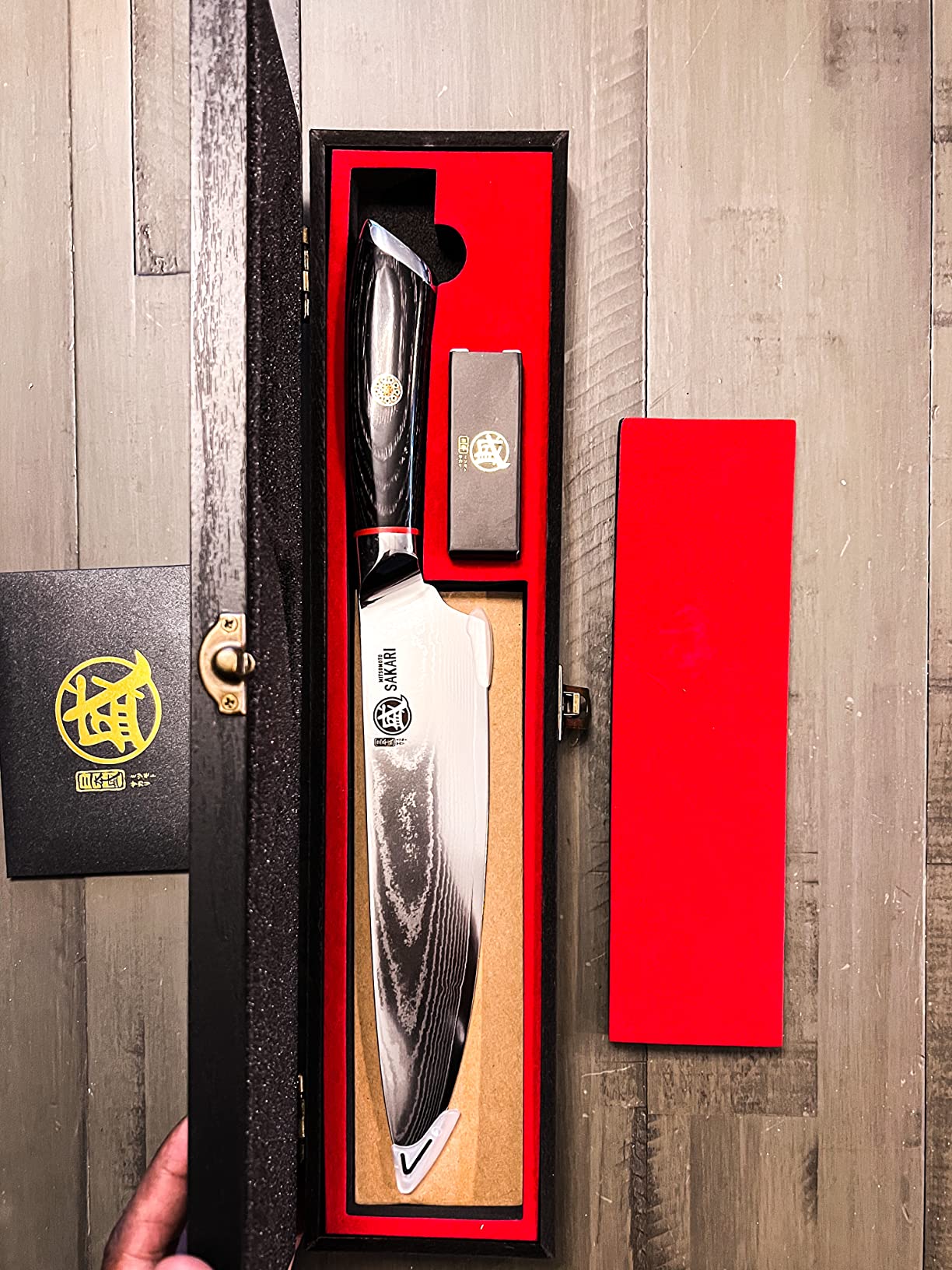 MITSUMOTO SAKARI 8 Inch Japanese Chef Knife, AUS-10 Japanese Gyuto High Carbon Steel Core Gyuto Knife, Hand Forged Professional Kitchen Knife, Sandalwood Gift Box customer photo 2