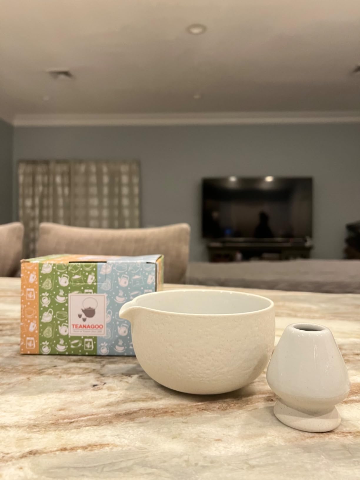 TEANAGOO Matcha Bowl with Spout, 2-PCS Ceramic Matcha Bowl and Whisk Holder (Chawan), 18 OZ/510ML White Bowl with Stand, Green Tea Traditional Ceremonial Accessories, Gift Set for Friend, Matcha Set customer photo 1
