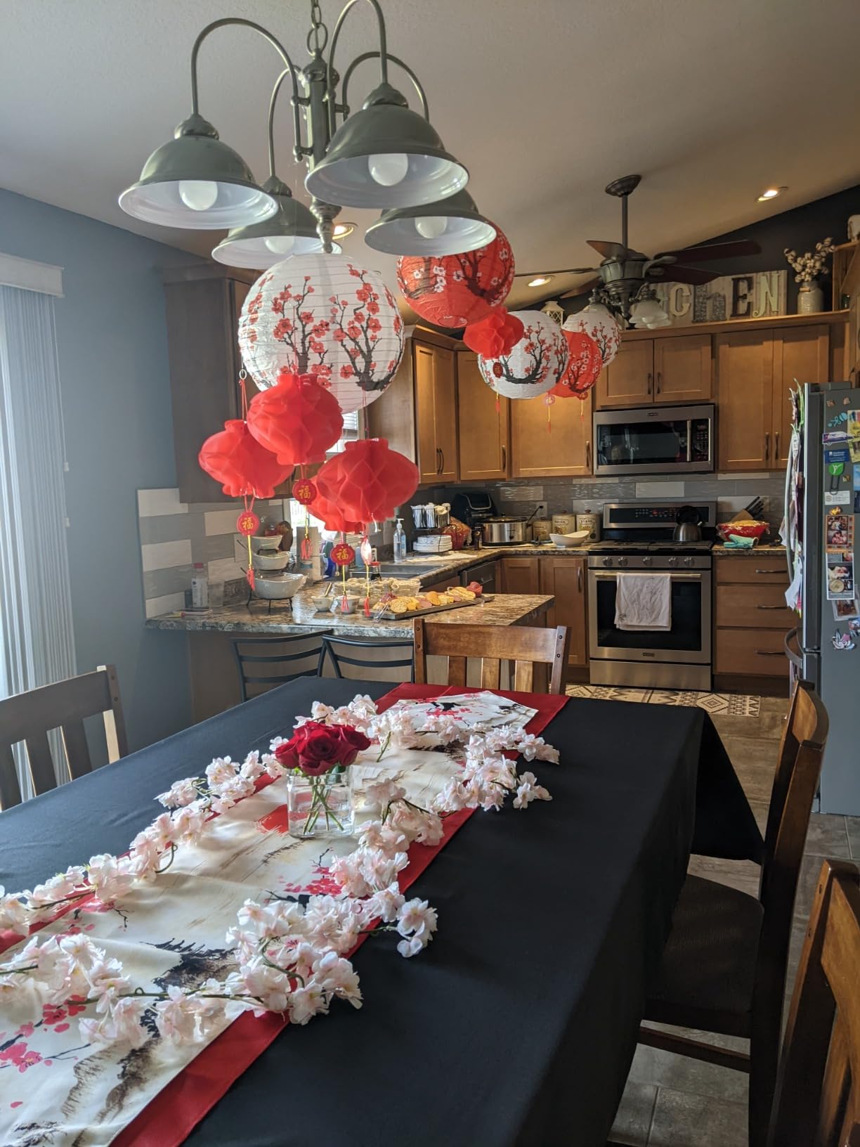 Sweetshow Cherry Blossom Table Runner 13x70 Inches Long Polyester Vintage Style Design Floral Table Runner Suitable for Holiday Party & Wedding & Kitchen & Dining Room Tables Decor customer photo 1