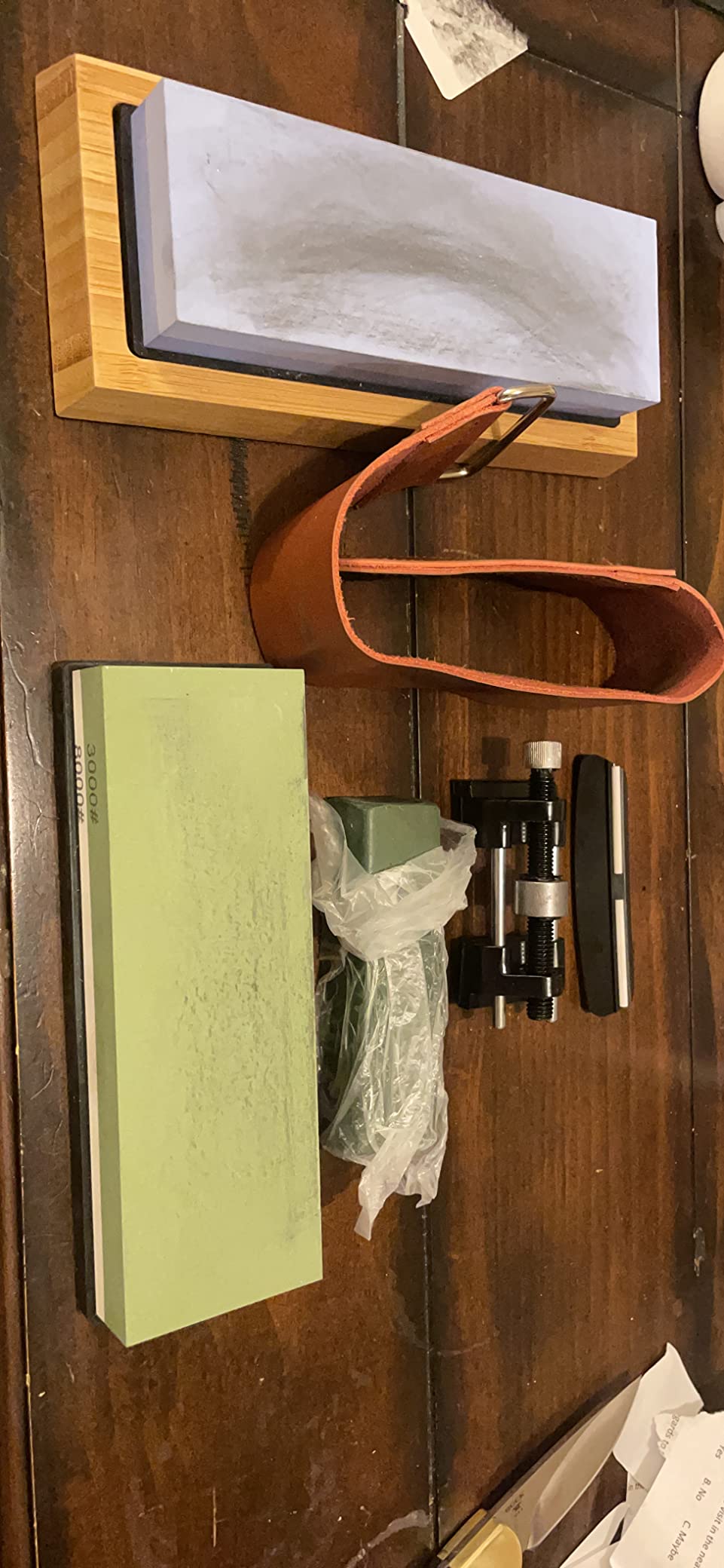 YeopAsda Knife Sharpening Stone Set - Premium 4 Side Grit 400/1000 3000/8000 Whetstone Sharpener Kit - Non-Slip Bamboo Base, Cut Resistant Gloves, Angle Guide, Flatting Stone, Honing Guide, Leather Strop customer photo 1