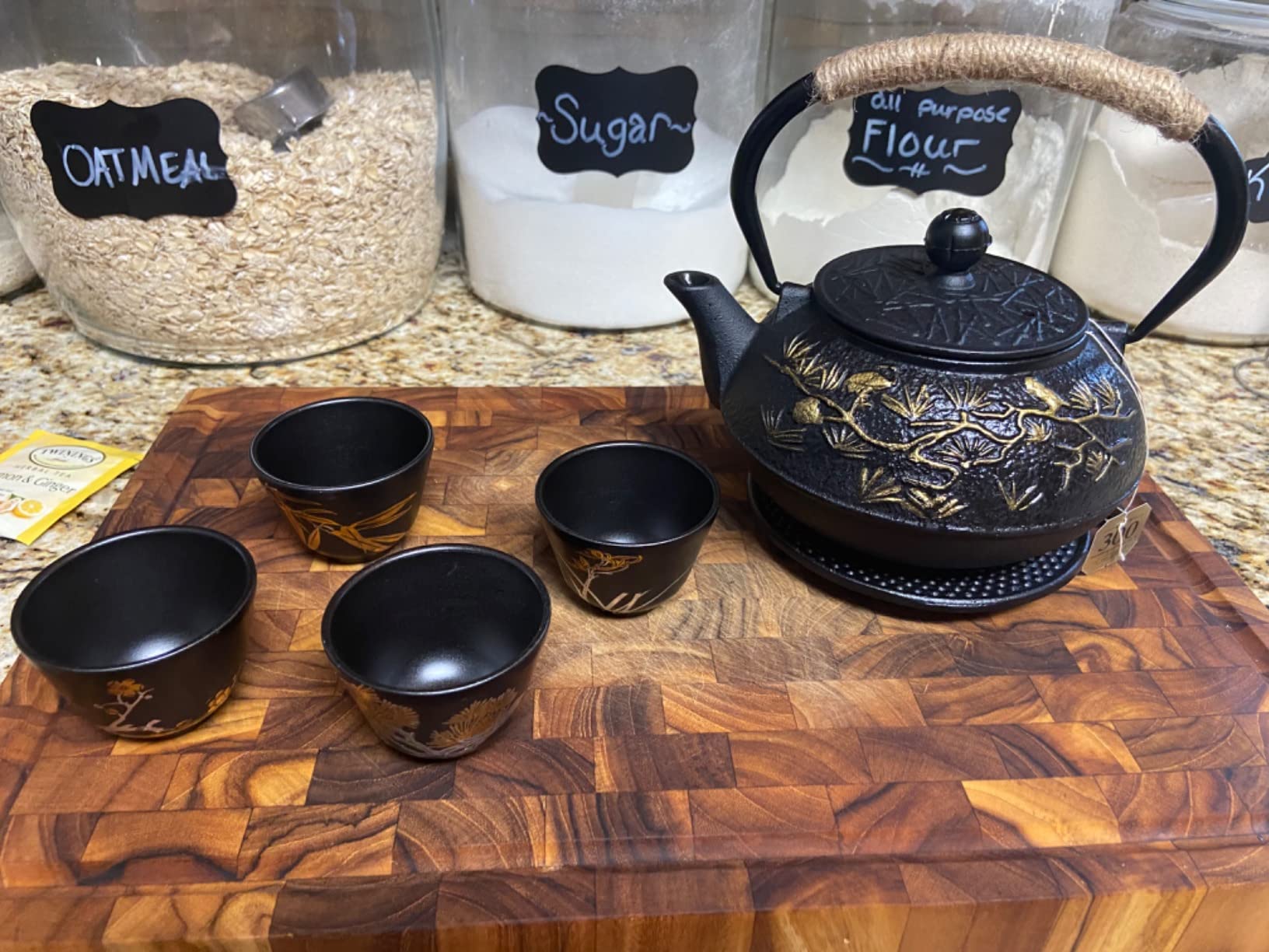 RekRang Longevity Crane Cast Iron Teapot, Japanese Style Tetsubin Tea Kettle with 4 Cups, Removable Infuser and Trivet, Antique Cast Iron Tea Set for Stove, 800ml, 28Ounce customer photo 1