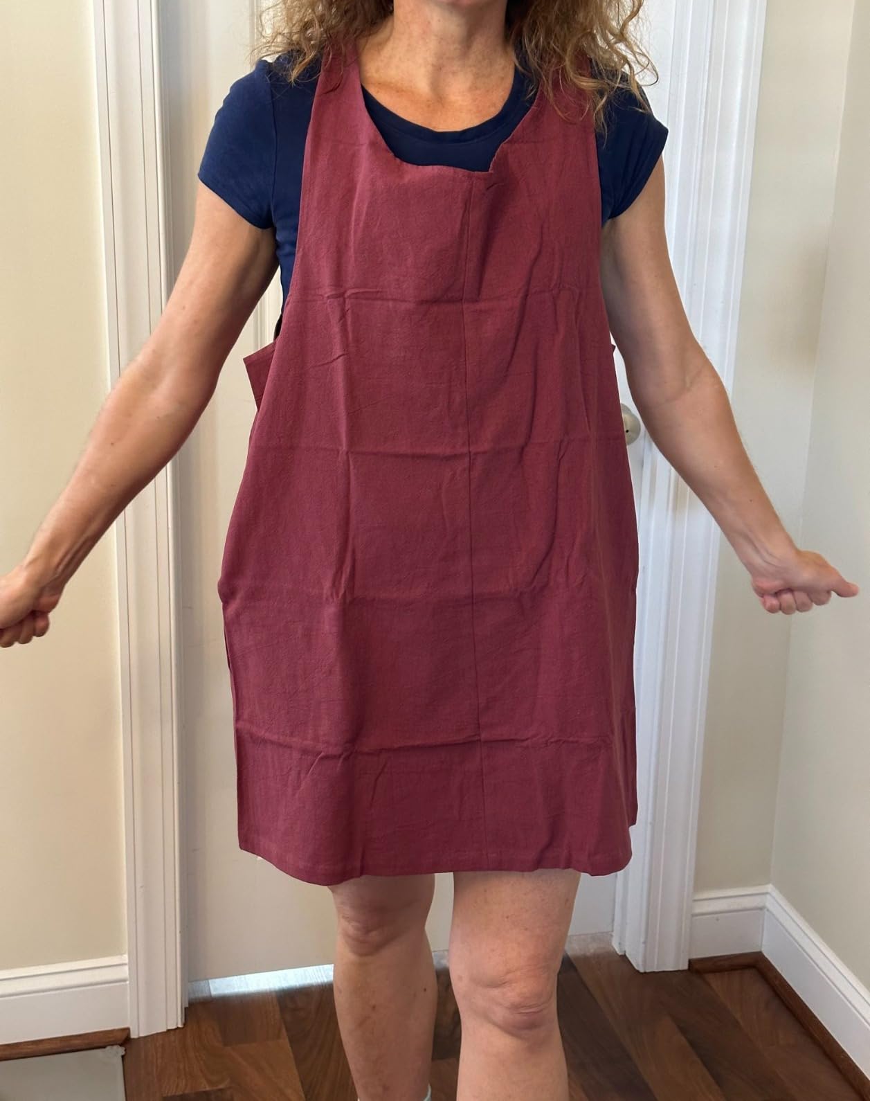 Cotton Linen Japanese Apron Halter Cross Back Bandage X Shape Aprons Two Pockets customer photo 2
