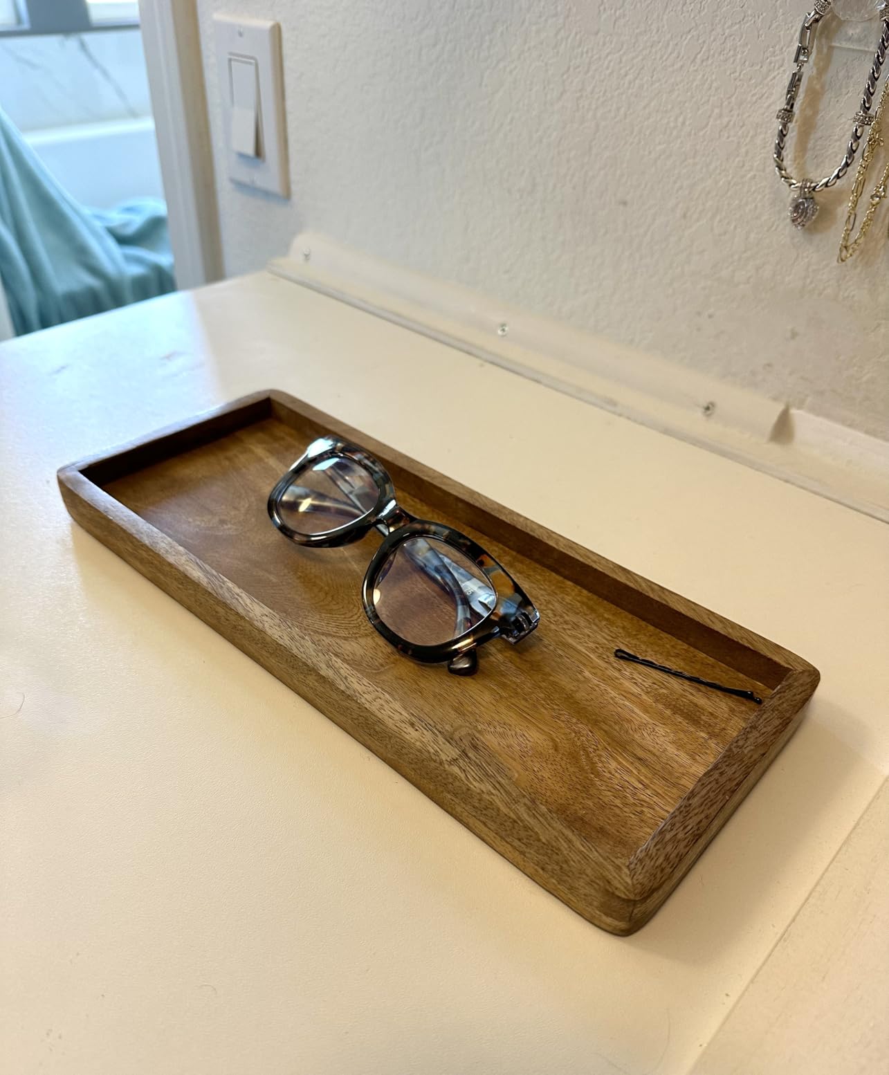 Samhita Mango Wood Serving Platter with Raised Edge -Set of 3 for Display Fruit Snacks Appetizer Sushi Food Decorative (12