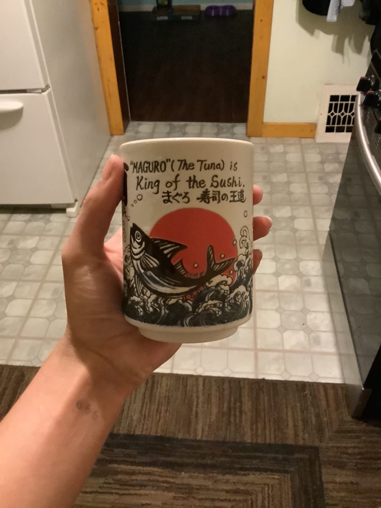 Japanese Tea Cups Sushi-Yunomi Mino Ware With Bamboo Coaster (Set of 2) (Mt. Fuji) customer photo 1