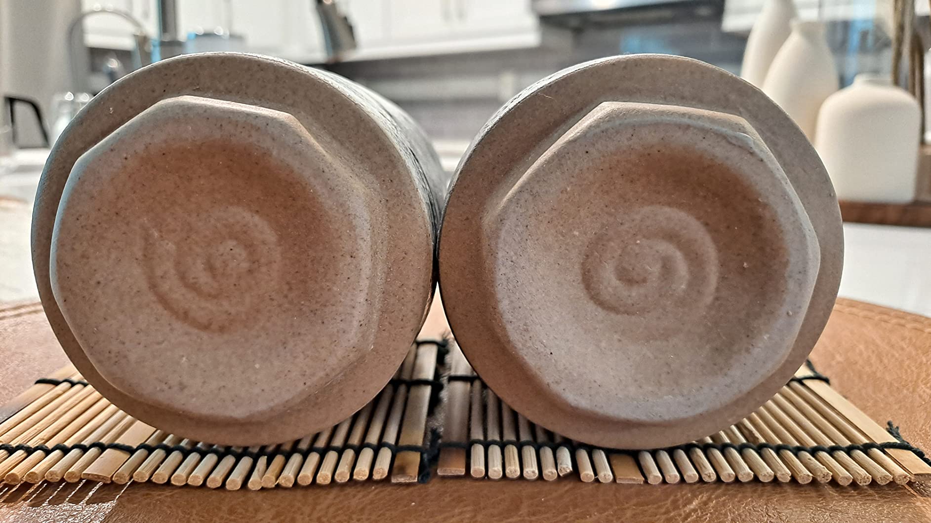 Japanese Tea Cups Sushi-Yunomi Mino Ware With Bamboo Coaster (Set of 2) (Black White) customer photo 1