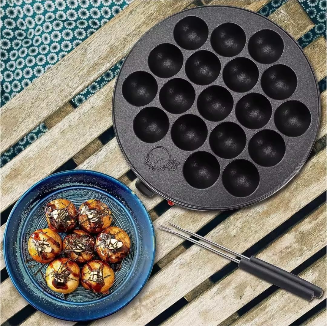 FineMade Takoyaki Maker Pan with Temperature Control, Tools and Recipes, Make 18 Japanese Octopus Balls at once, Easy to Use and Store customer photo 1