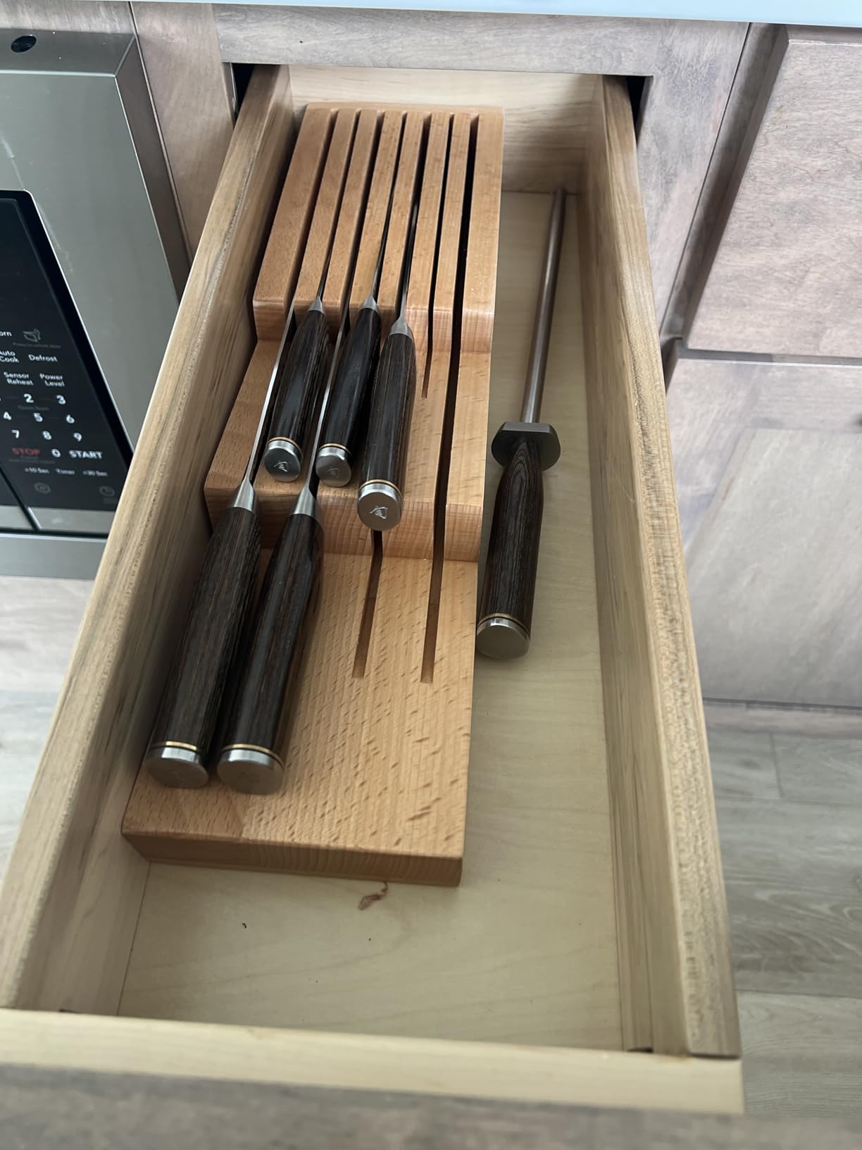 Shun Drawer Knife Tray, 7 Slot Wooden Knife Holder, Genuine Beechwood, Kitchen Storage for Professional and Home Chefs customer photo 1