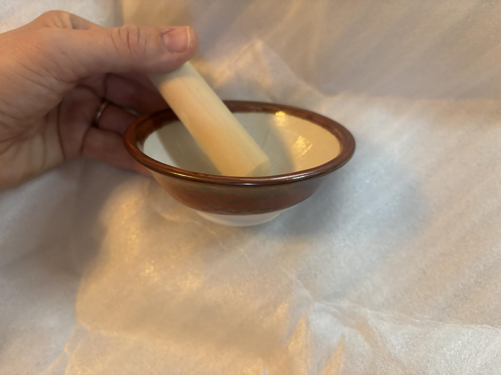 Asayasu Japan Ceramic Mortar Bowl 4.29in (109mm) with Wooden Pestle, Made in Japan Dishwasher and Microwave Safe Ripple Ridge Suribachi and Surikogi Set - Red Mortar and Pestle Set customer photo 4