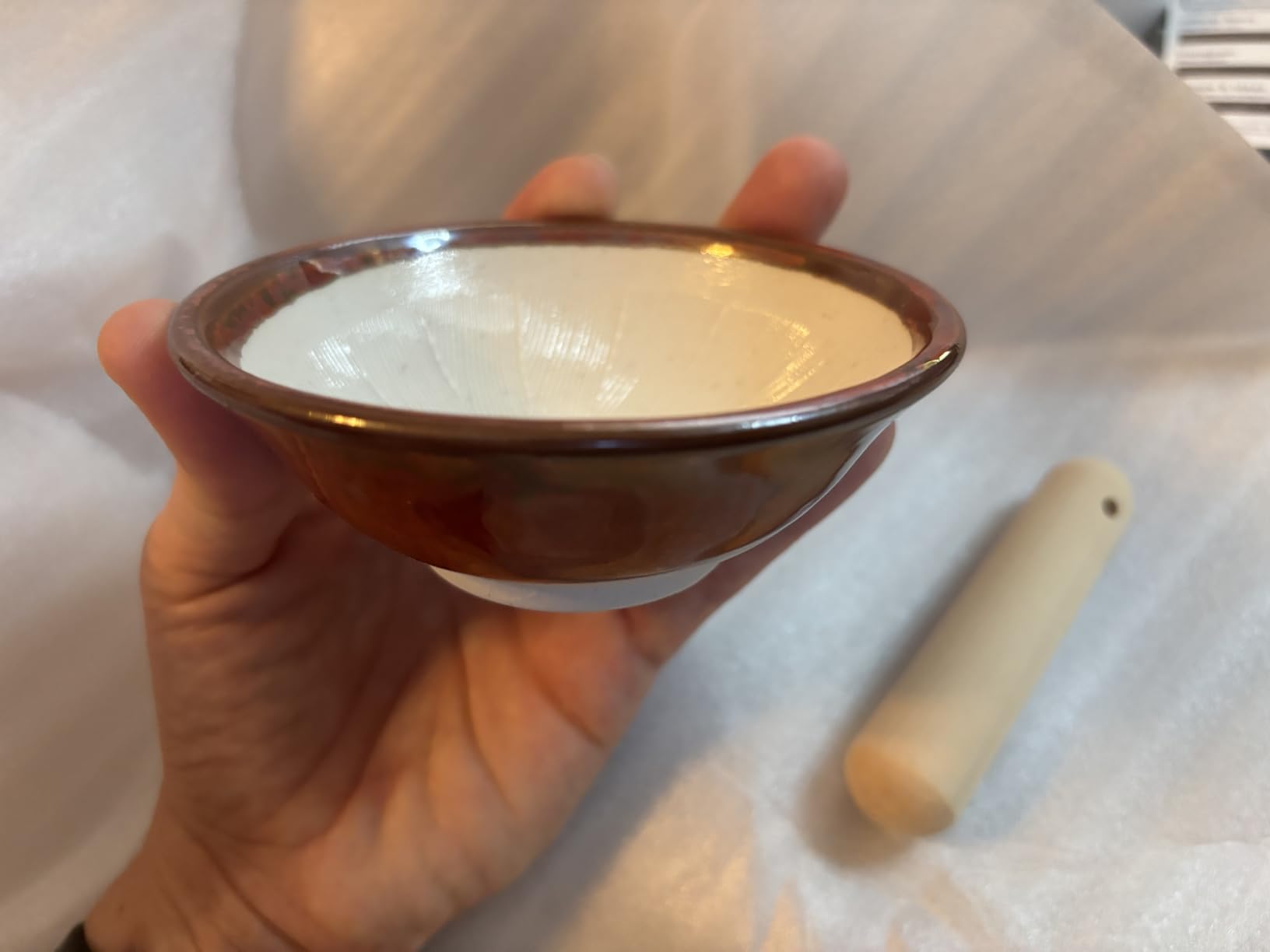 Asayasu Japan Ceramic Mortar Bowl 4.29in (109mm) with Wooden Pestle, Made in Japan Dishwasher and Microwave Safe Ripple Ridge Suribachi and Surikogi Set - Red Mortar and Pestle Set customer photo 6