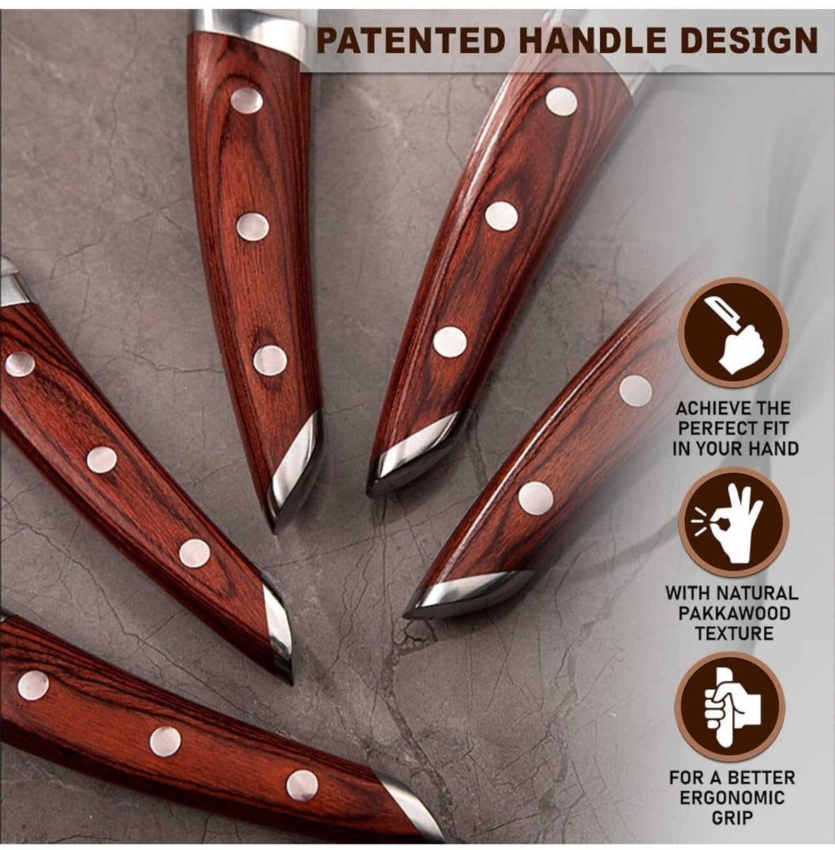 Brewin CHEFILOSOPHI Japanese Chef Knife Set 5 PCS with Elegant Red Pakkawood Handle Ergonomic Design,Professional Ultra Sharp Kitchen Knives for Cooking High Carbon Stainless Steel customer photo 1