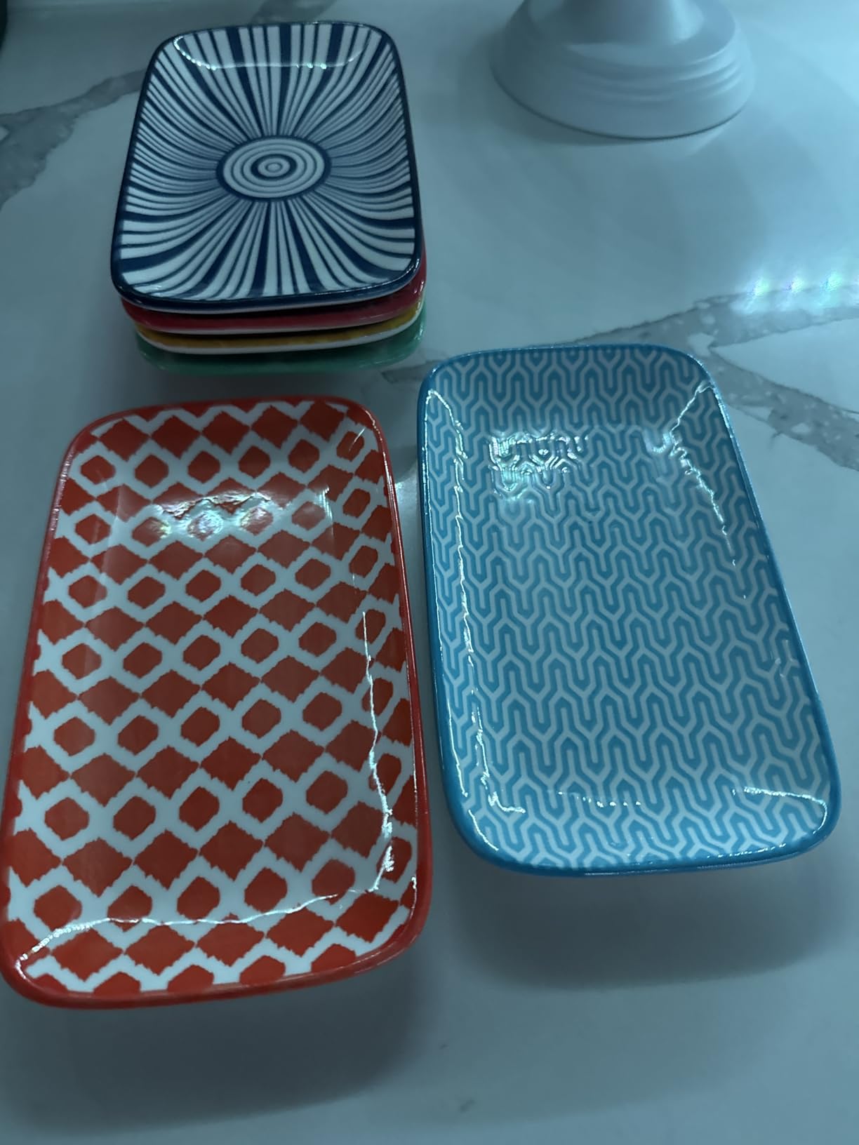 Selamica Ceramic 8 inch Rectangular Salad Plates, Dinner Plates, Pasta Dessert Plates for Appetizer, Sushi, Fruit - Microwave/oven/Dishwasher Safe, Set of 6, Vintage Blue customer photo 1