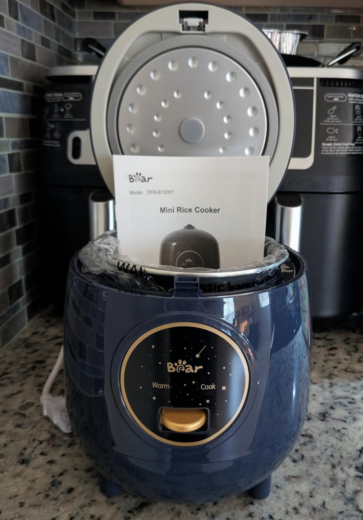 Bear Mini Rice Cooker 2 Cups Uncooked, 1.2L Portable Non-Stick Small Travel Rice Cooker, BPA Free, One Button to Cook and Keep Warm Function, Blue customer photo 1