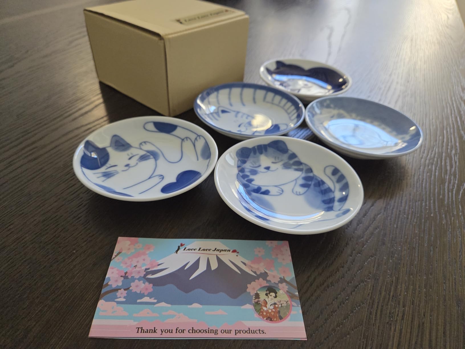 Dessert Sushi Soy Sauce Salad Small Plate Set Ceramic Cats Design Set of 5 Made In Japan Sleeping Cat customer photo 1