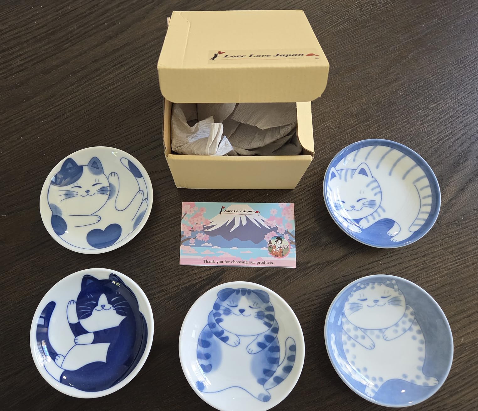 Dessert Sushi Soy Sauce Salad Small Plate Set Ceramic Cats Design Set of 5 Made In Japan Sleeping Cat customer photo 2