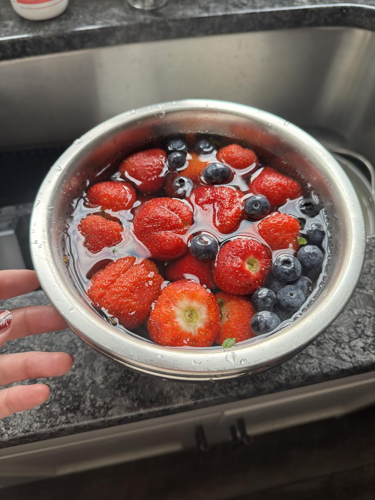 304 Stainless Steel Microporous Colander,2QT Large Capacity with Mixing Bowl For washing vegetables, fruit and rice and for draining cooked pasta(2PC) customer photo 1