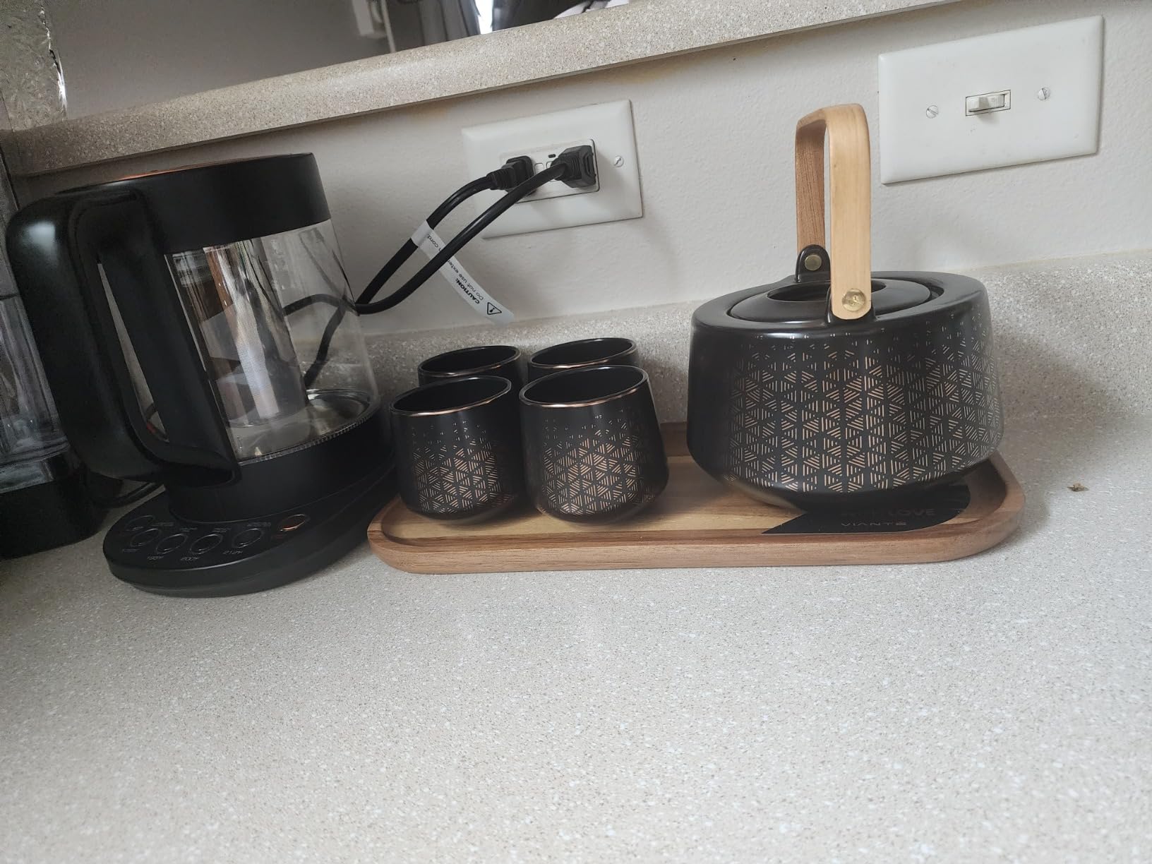 Vianté Luxury Tea Set. Electric Kettle with Infuser for Loose Leaf And Ceramic Serving Set. Teapot and Cup Set with Wooden Tray. Excellent Gift Idea For Tea Lovers. customer photo 2