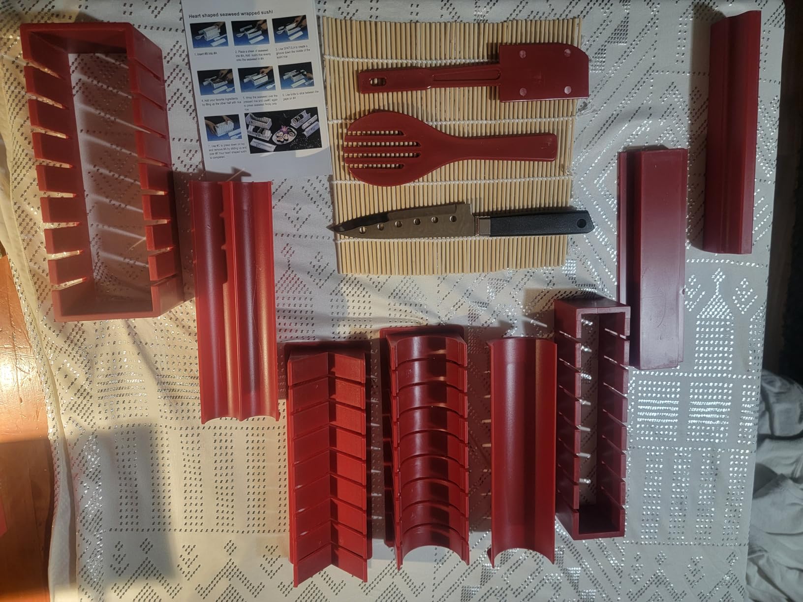 HI NINGER Sushi Making Kit Deluxe Edition Complete Sushi Maker Kit 12PCS Home Sushi Mold Press with Sushi Rice Roll Mold Shapes,Fork , Sushi Knife,Sushi Rolling Mat,Chopsticks customer photo 1