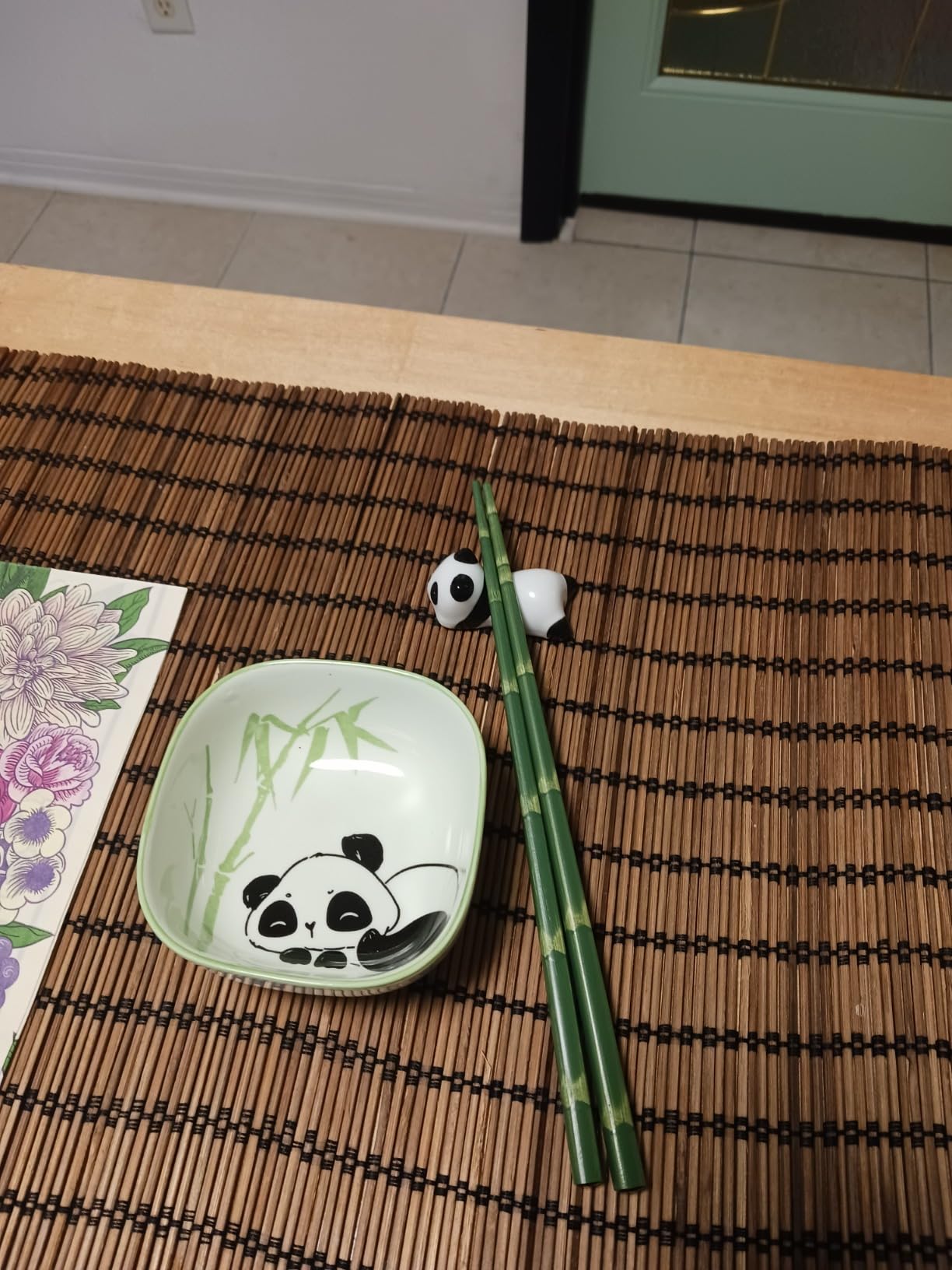 5 Pairs Wooden Chopsticks Reusable Gift Set with 5pcs Wooden Chopstick Rest Hand-Made Purple Sakura Pattern Japanese style 8.8 Inch/22.5cm customer photo 1