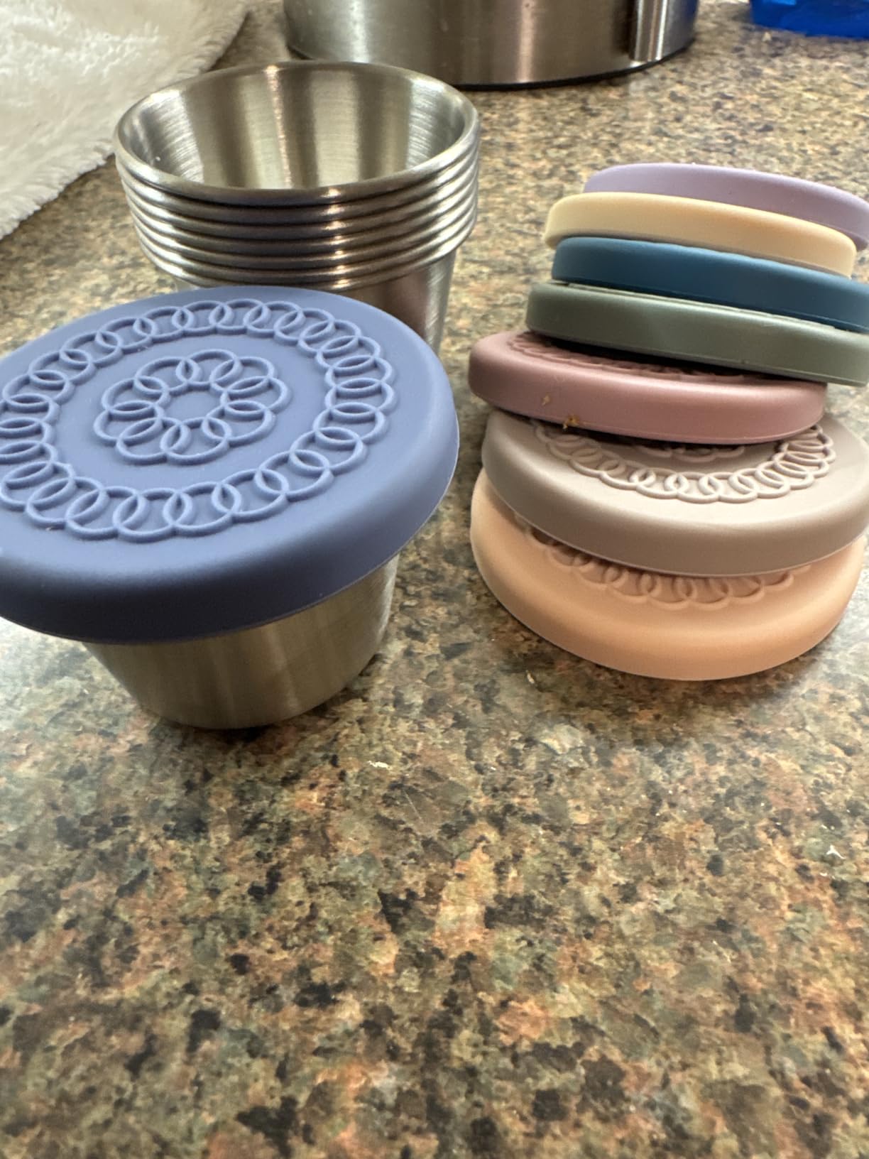 [8 Pack] Salad Dressing Container To Go, 2.4oz Small Condiment Containers with Leakproof Silicone Lids, Reusable Stainless Steel Sauce Cups for Lunch Bento Box, Picnic and Travel customer photo 1