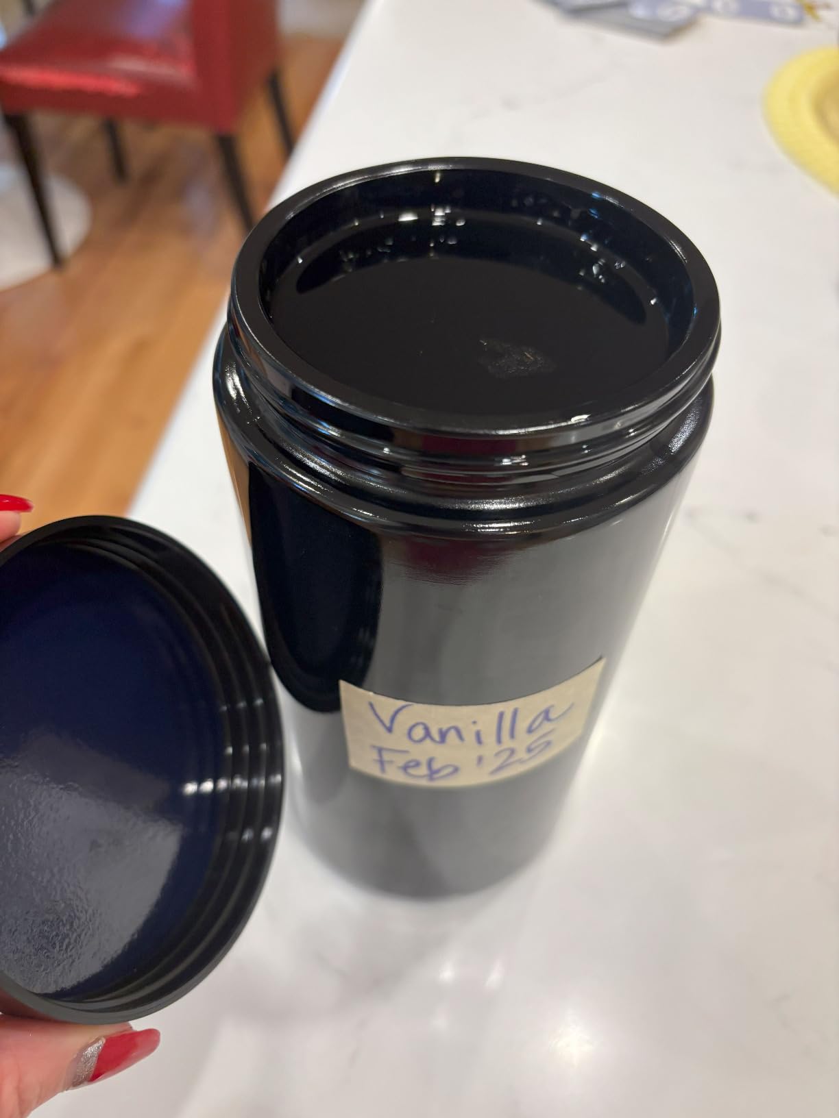 Black Ultraviolet Glass Jar with Lid | 1 Liter 33.8 oz Airtight Smell Proof Container | Wide Neck Herb Storage, Ideal for Coffee, Tea, Spices, Dried Goods, Tall Glass Jar for Kitchen customer photo 1