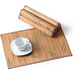 LOVECASA Placemats Set of 6, Bamboo Table Mats Set with Leaf Pattern, 18'' x 12'' Woven Placemat, Washable Heat-Resistant Place Mats for Kitchen, Brown Leaf customer photo 2