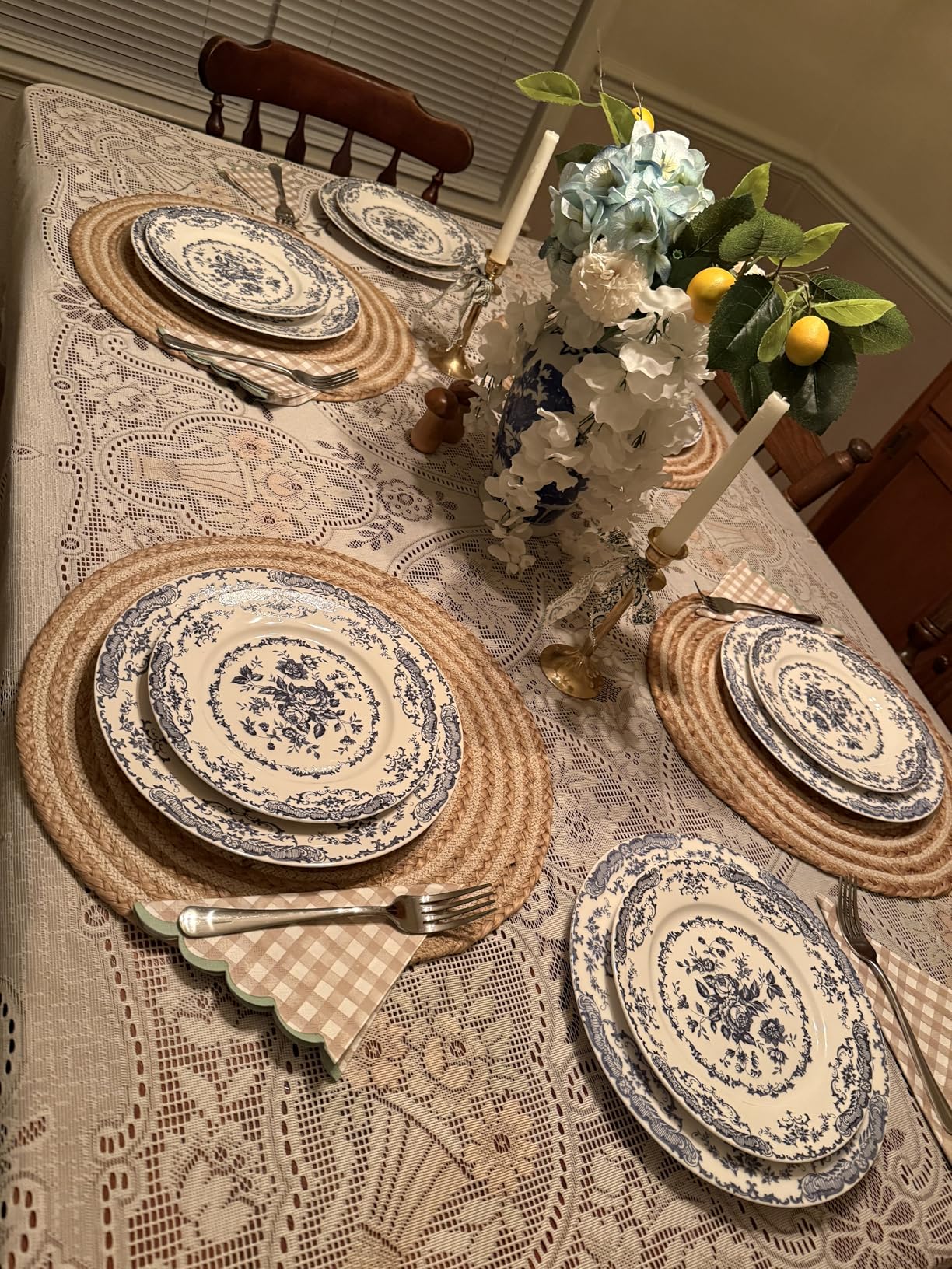 Dinner Plates, Ceramic Plates Set of 6, Kitchen Plates Microwave Safe, White Plate Dessert Blue Floral Plate Porcelain (Blue Rose, 10.5 inch) customer photo 2