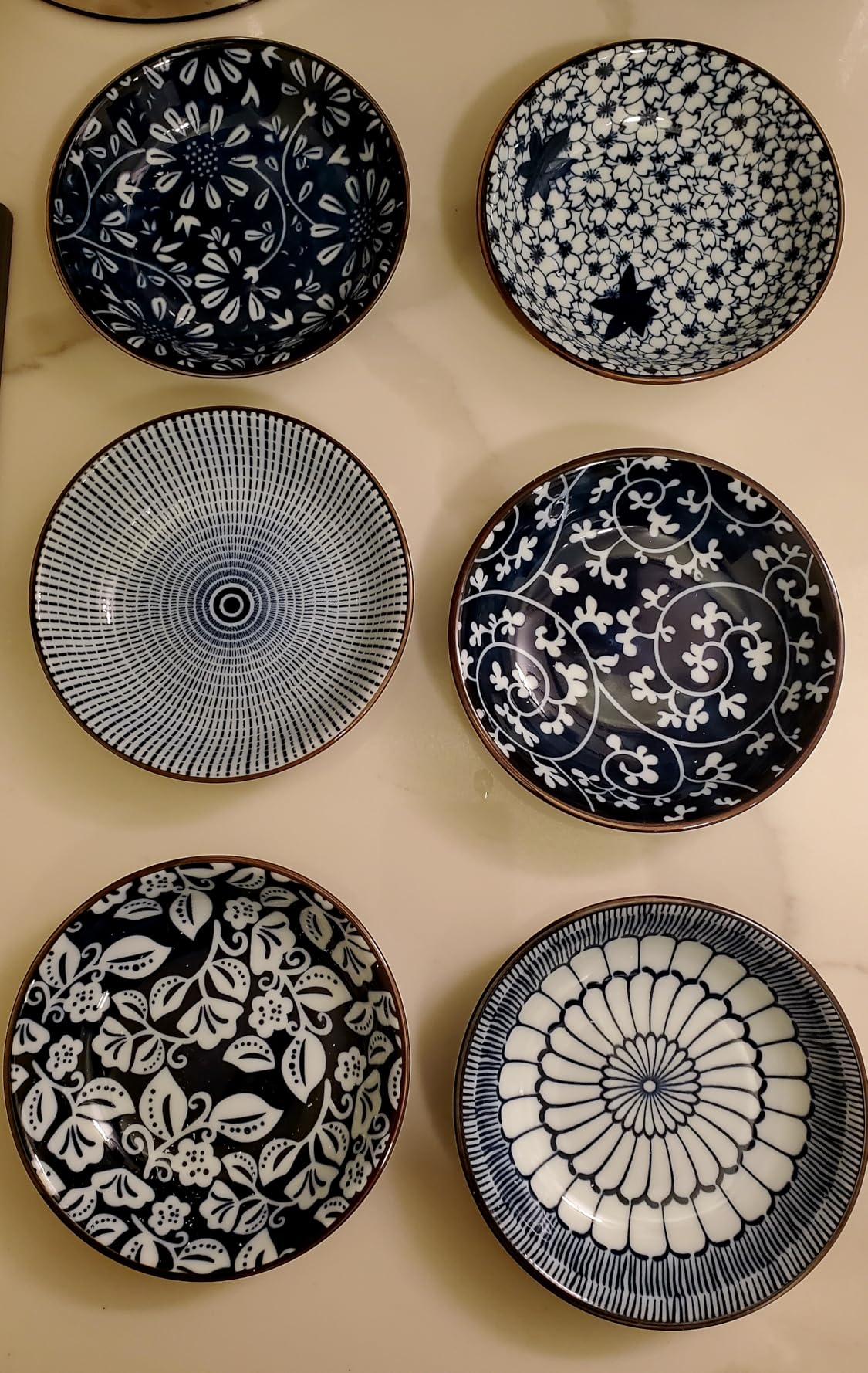 Dipping Bowls, Soy Sauce Dish Ceramic, 3 OZ Small Serving Bowls for Side Dishes Vintage Blue Stylish Design, Set of 6 Mini Appetizer Plates for Condiment Sushi Ketchup BBQ Party, 4 Inch customer photo 1