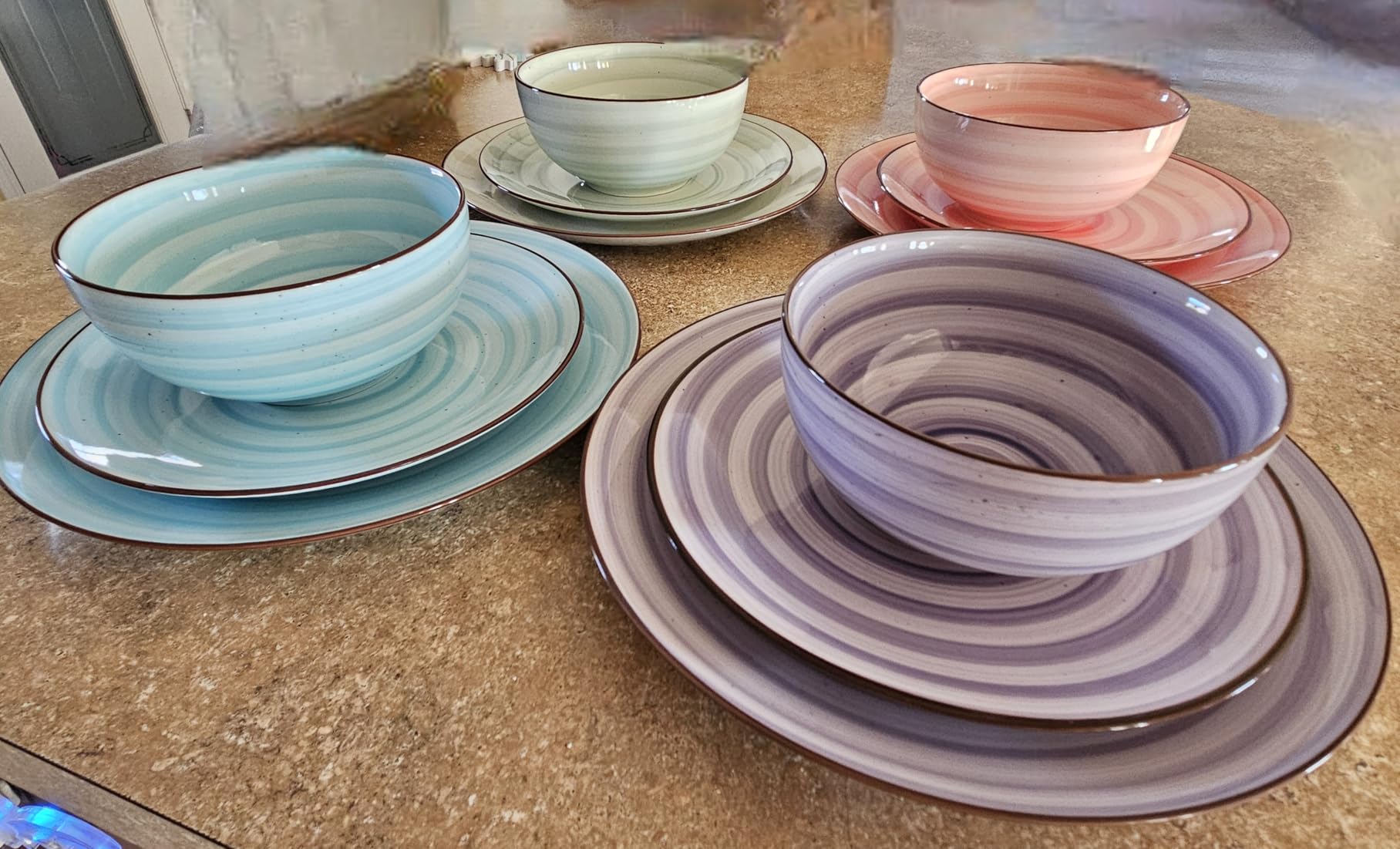 Selamica Ceramic Dinnerware Sets, 12-Pieces Plates and Bowls Sets, Scratch Resistant Dishes set for 4, Dishwasher & Microwave Safe,Vintage Blue customer photo 1