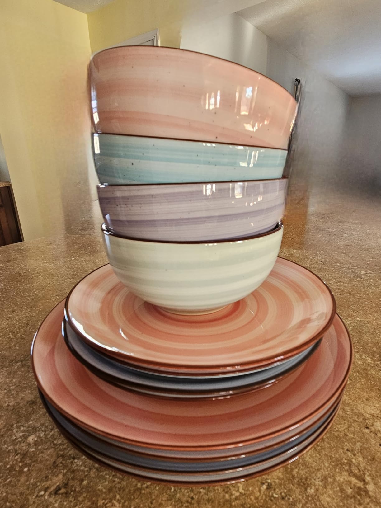 Selamica Ceramic Dinnerware Sets, 12-Pieces Plates and Bowls Sets, Scratch Resistant Dishes set for 4, Dishwasher & Microwave Safe,Vintage Blue customer photo 2