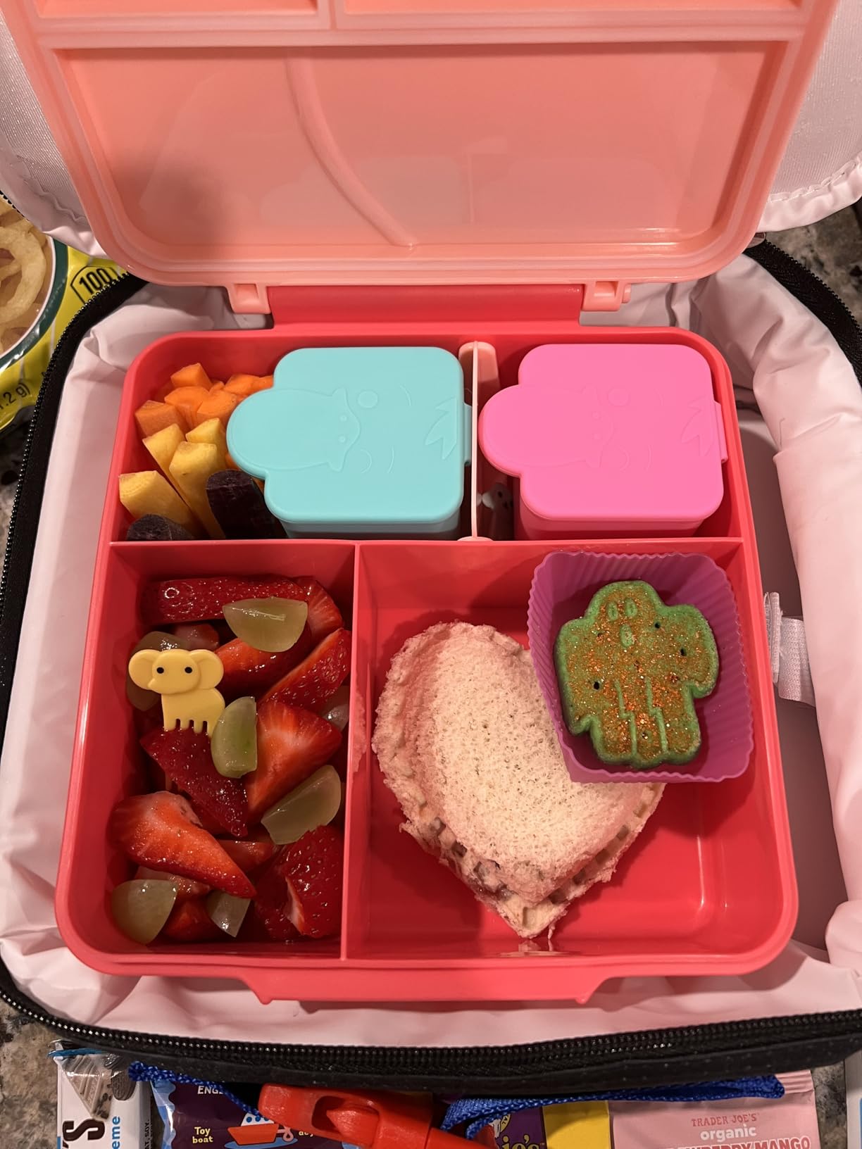 Homotte Leakproof Dips Containers Compatible with Omie Lunch Box, 2x 4 oz Salad Dressing Container To Go, Small Silicone Snack Condiment Container with Lids for kids (Pink/Teal) customer photo 2